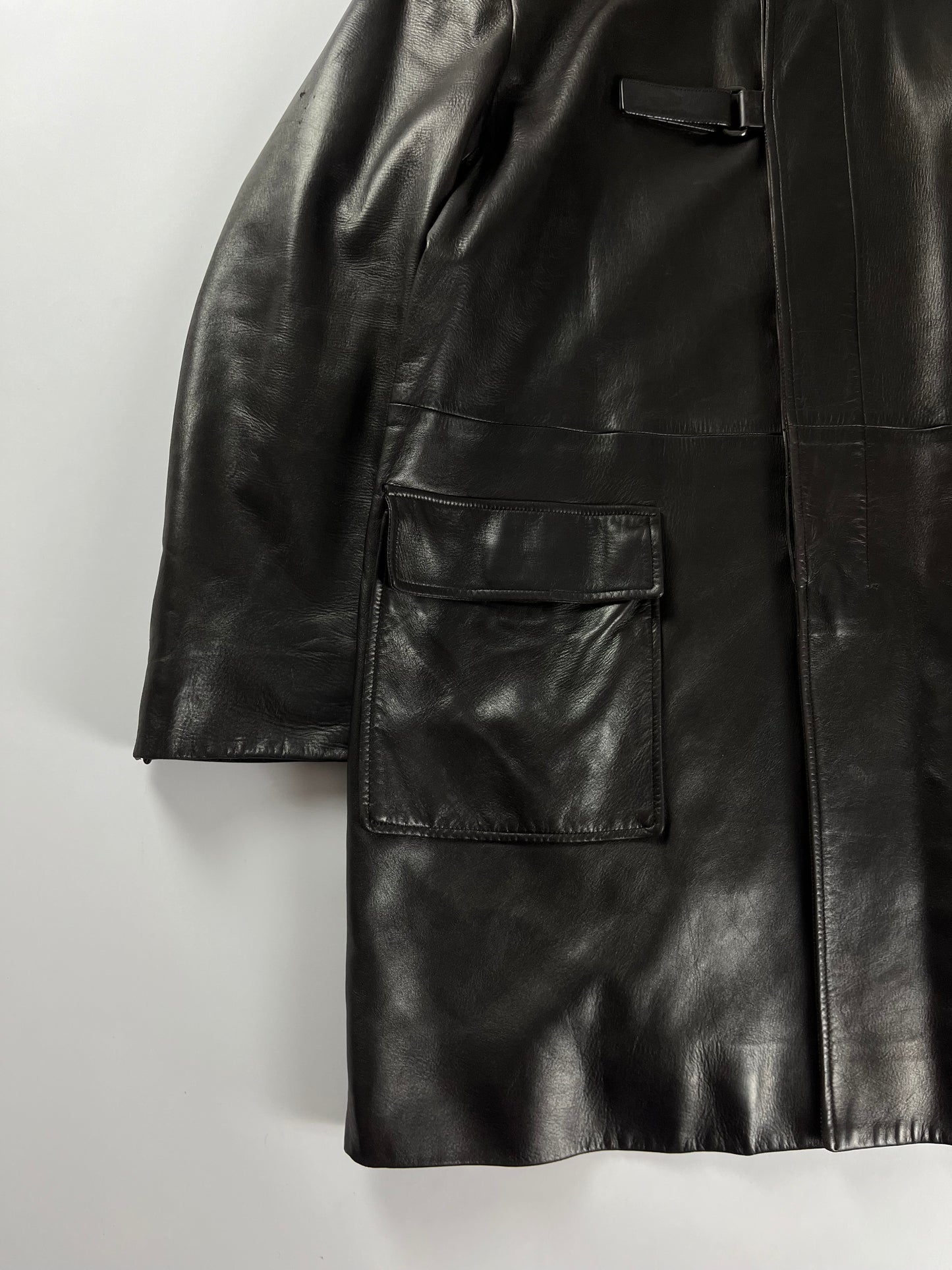 Prada Belted Premium Leather Fur Long Jacket FW 1999 - M