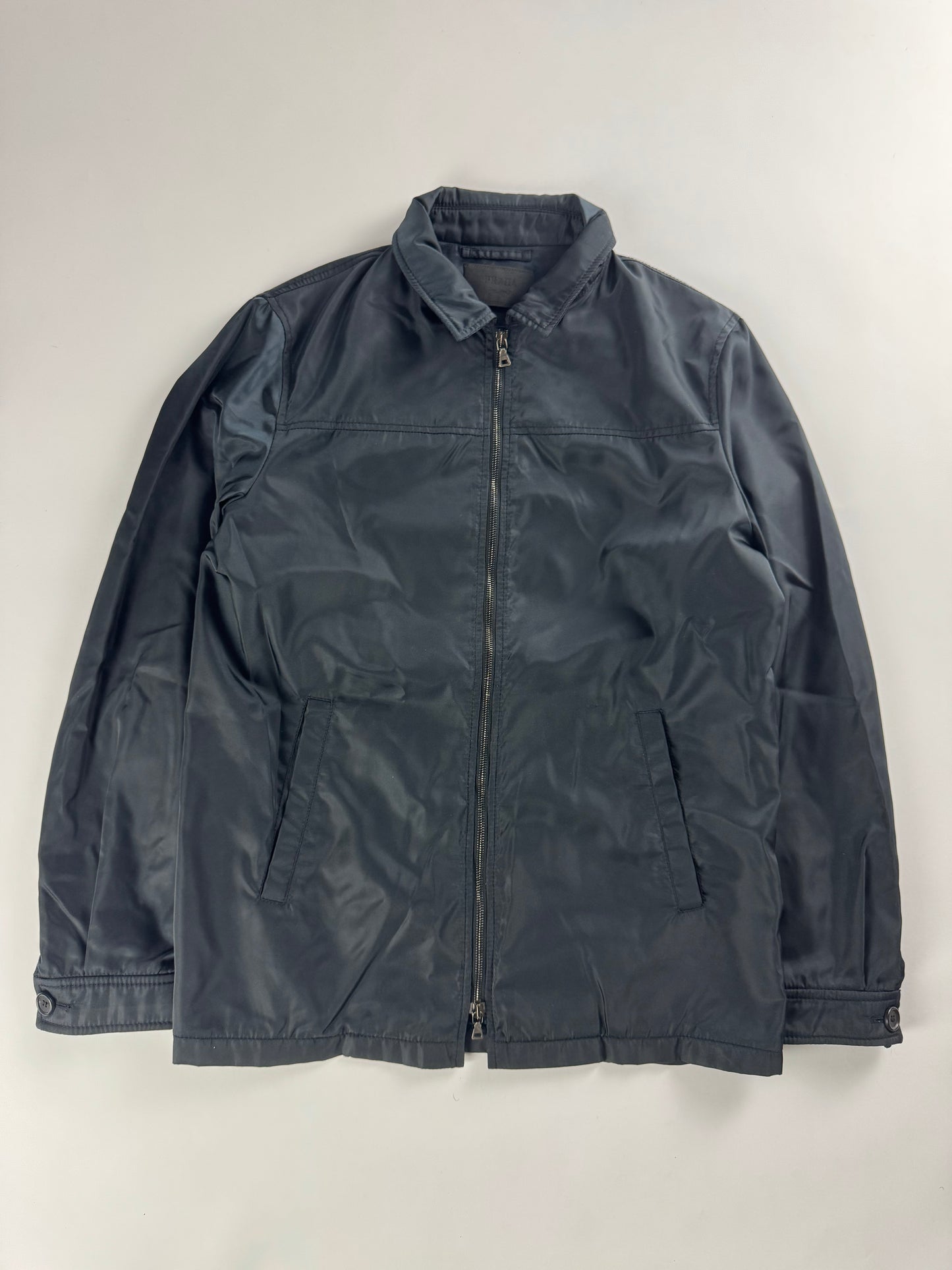 Prada Navy Double Zip Officer Minimalist Trucker Jacket SS 2008 - M