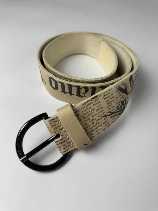 John Galliano Cream Waxed Leather Newspaper Belt 2000s - 85 CM