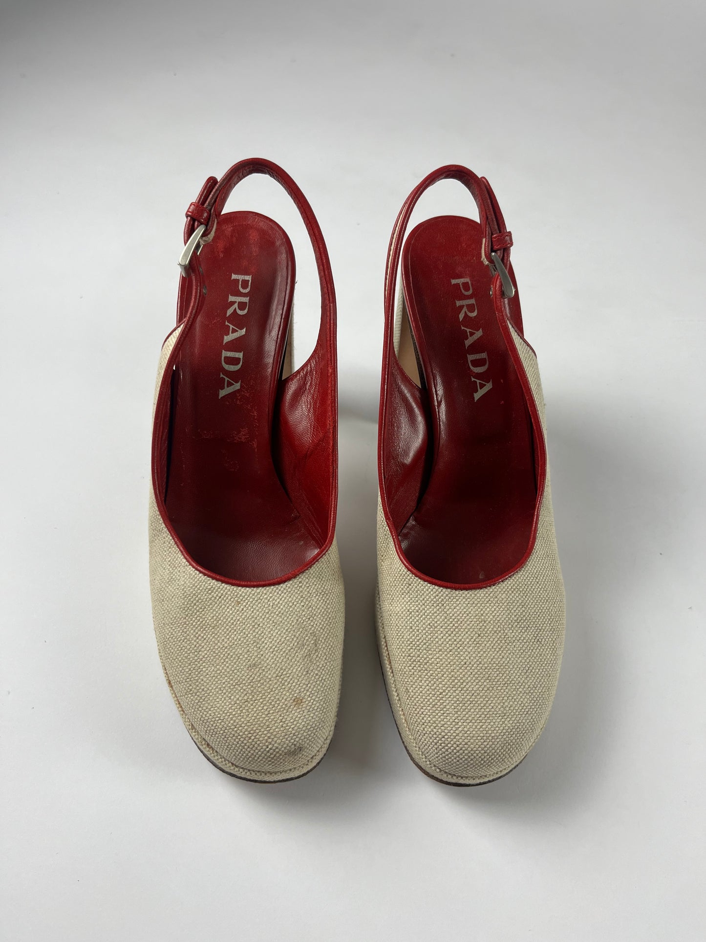 Prada Linen Inside Red Heels SS 1999 - 38 IT/39 EU