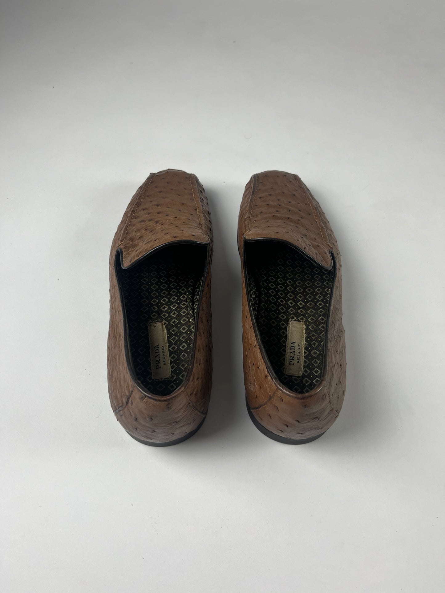 Prada Exotic Ostrich Brown Leather Loafers SS 2005 - 6 IT/41 EU
