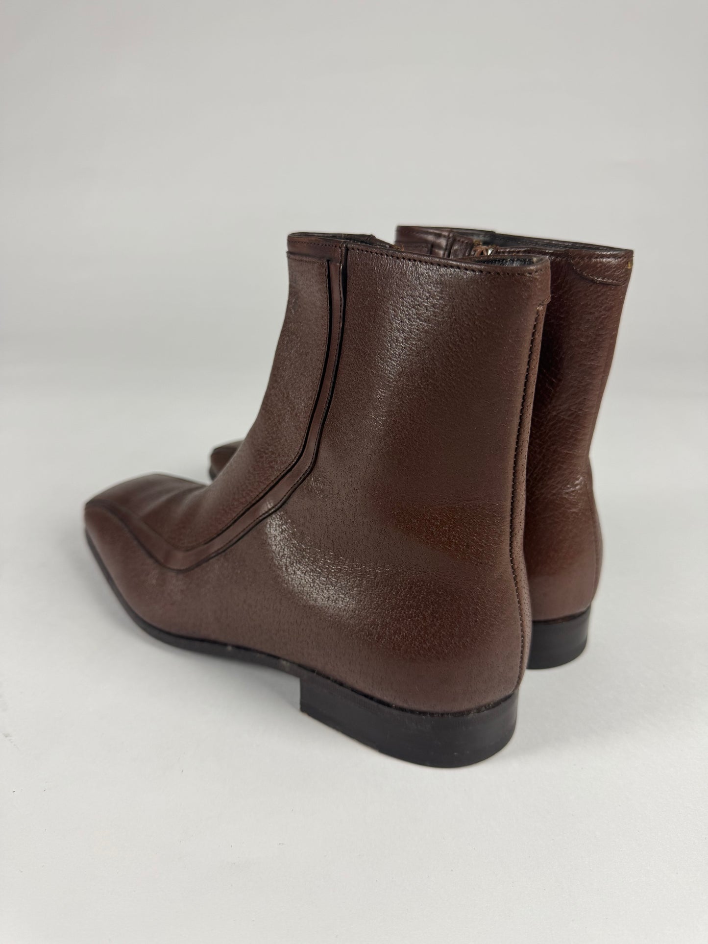 Prada Brown Square Toe Leather Boots FW 2000 - 41 EU