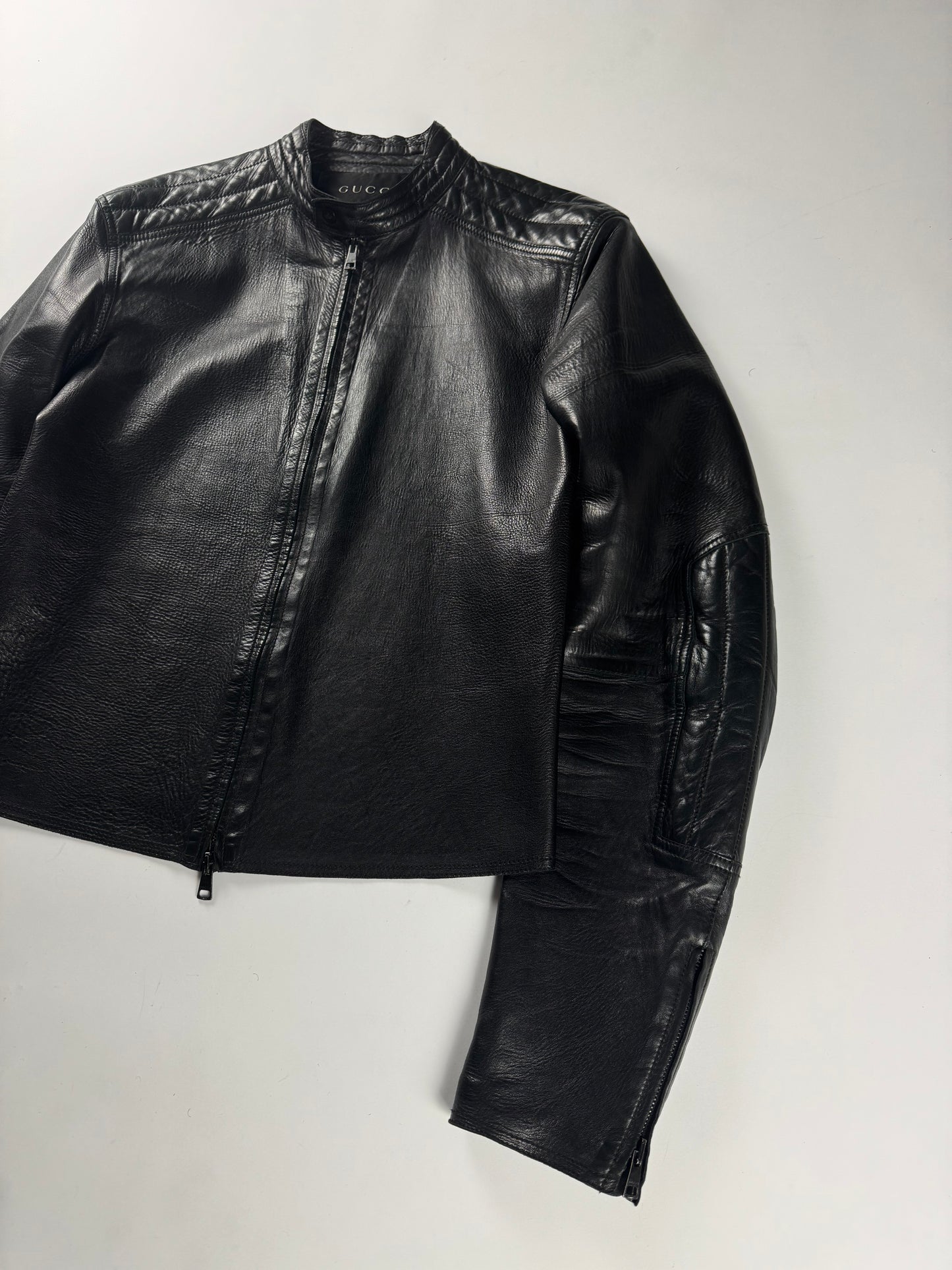 Gucci Tom Ford Pure Dark Soft Leather Padded Shoulder Biker Jacket SS 1999 - M
