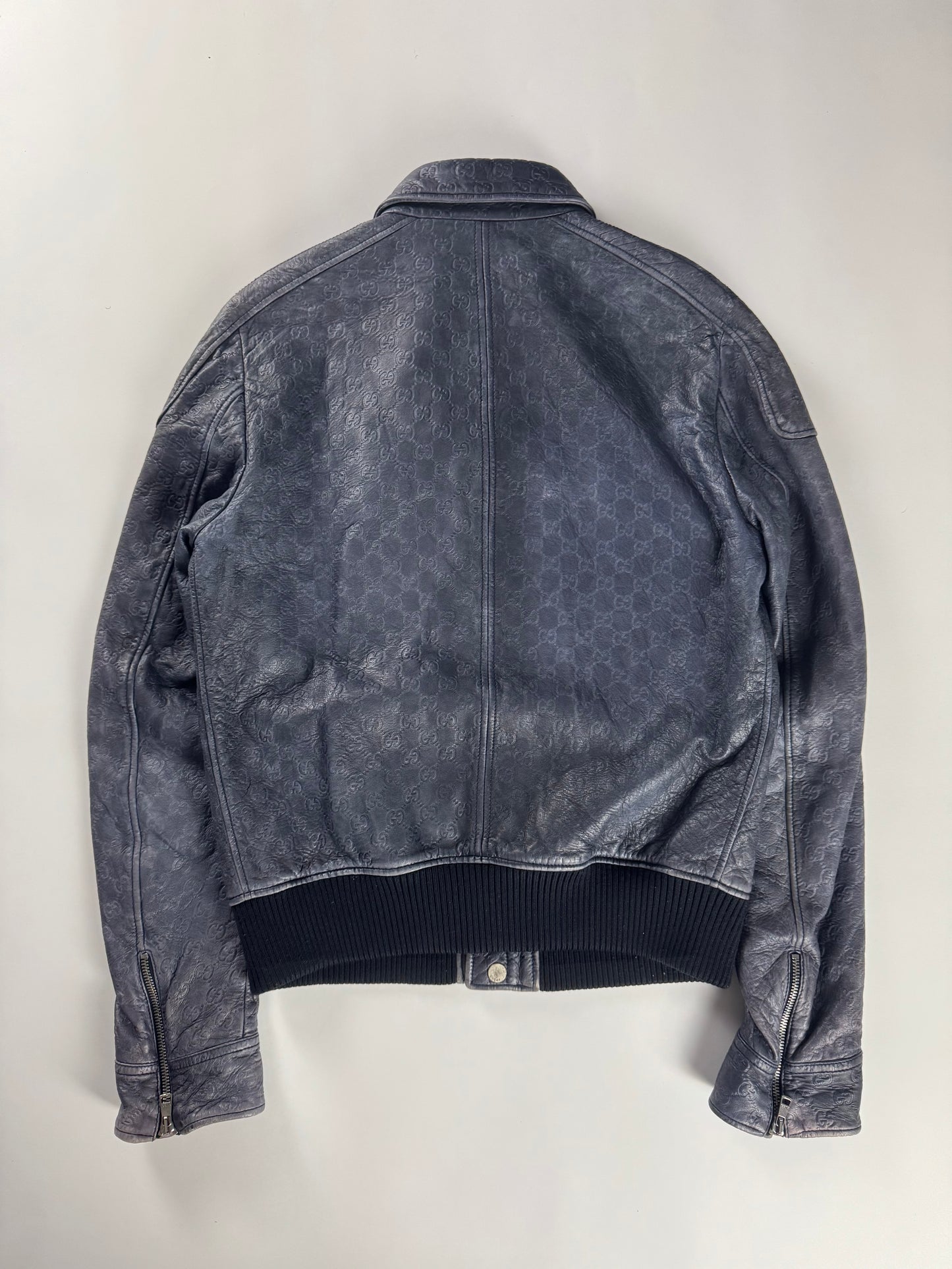 Gucci Blue Guccissima Monogram Leather Jacket 2010s - M