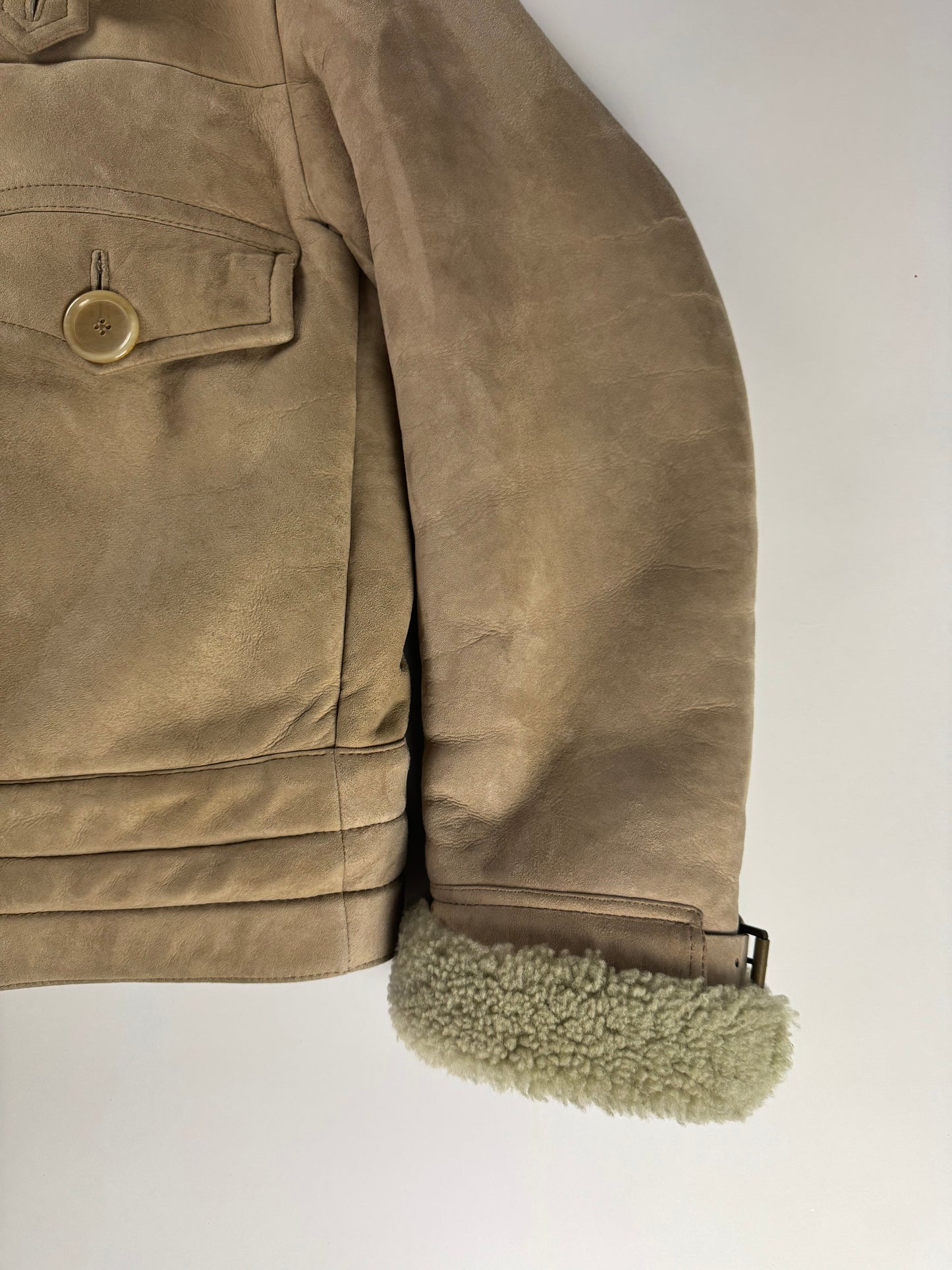 Gucci Tom Ford Suede Camel Shearling Jacket FW 2002 - XL