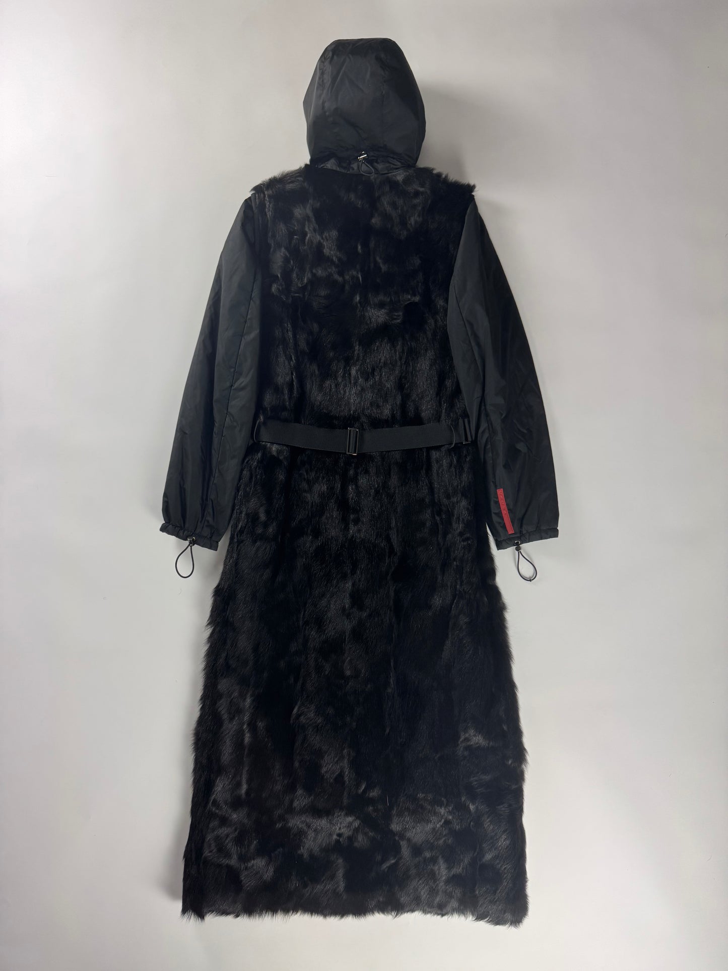 Prada Linea Rossa Convertible Sleeve Dyed Kid Fur Hooded Coat FW 1999 - S