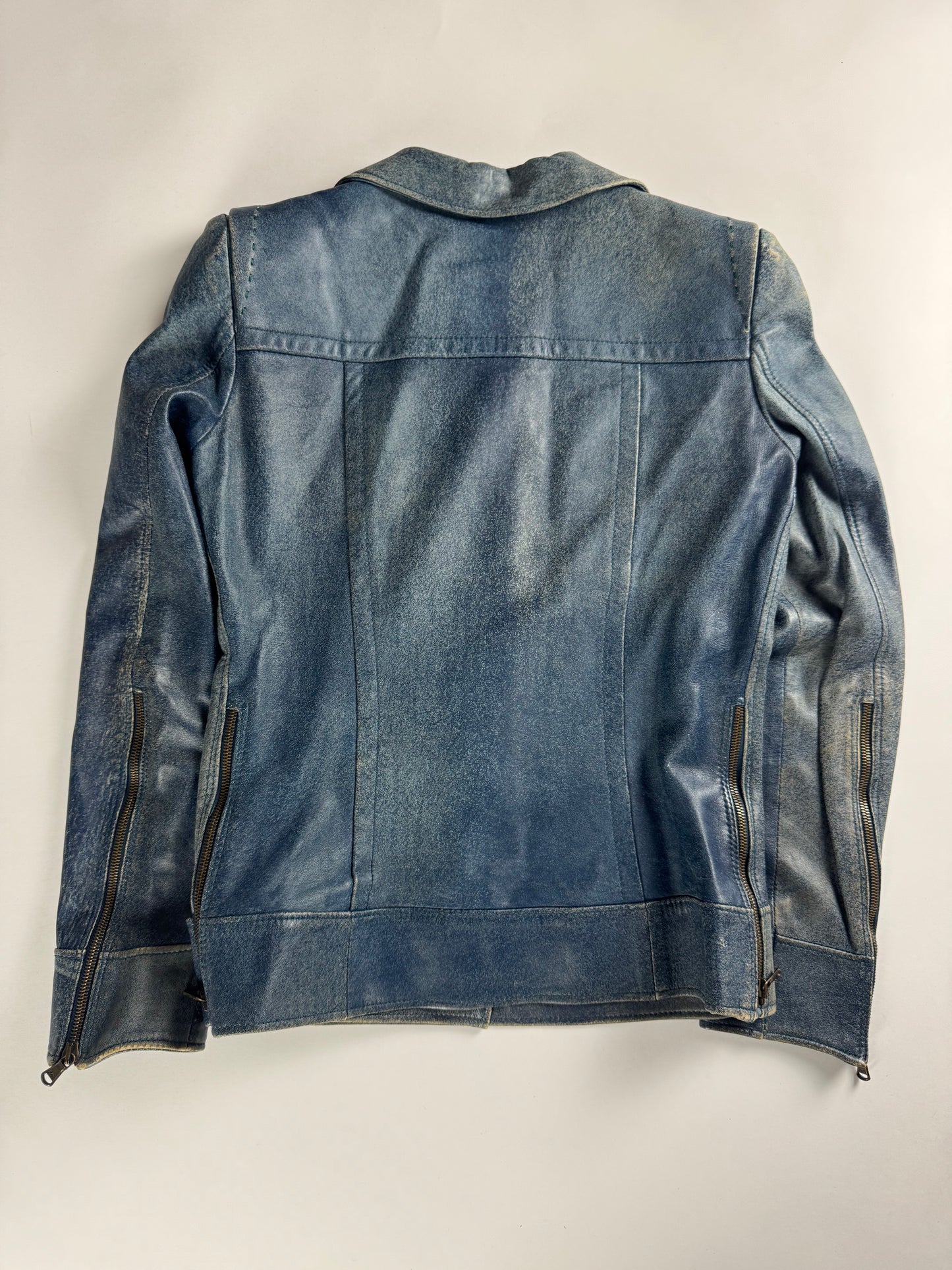 Fendi Blue Leather Belted Jacket 1990s - S