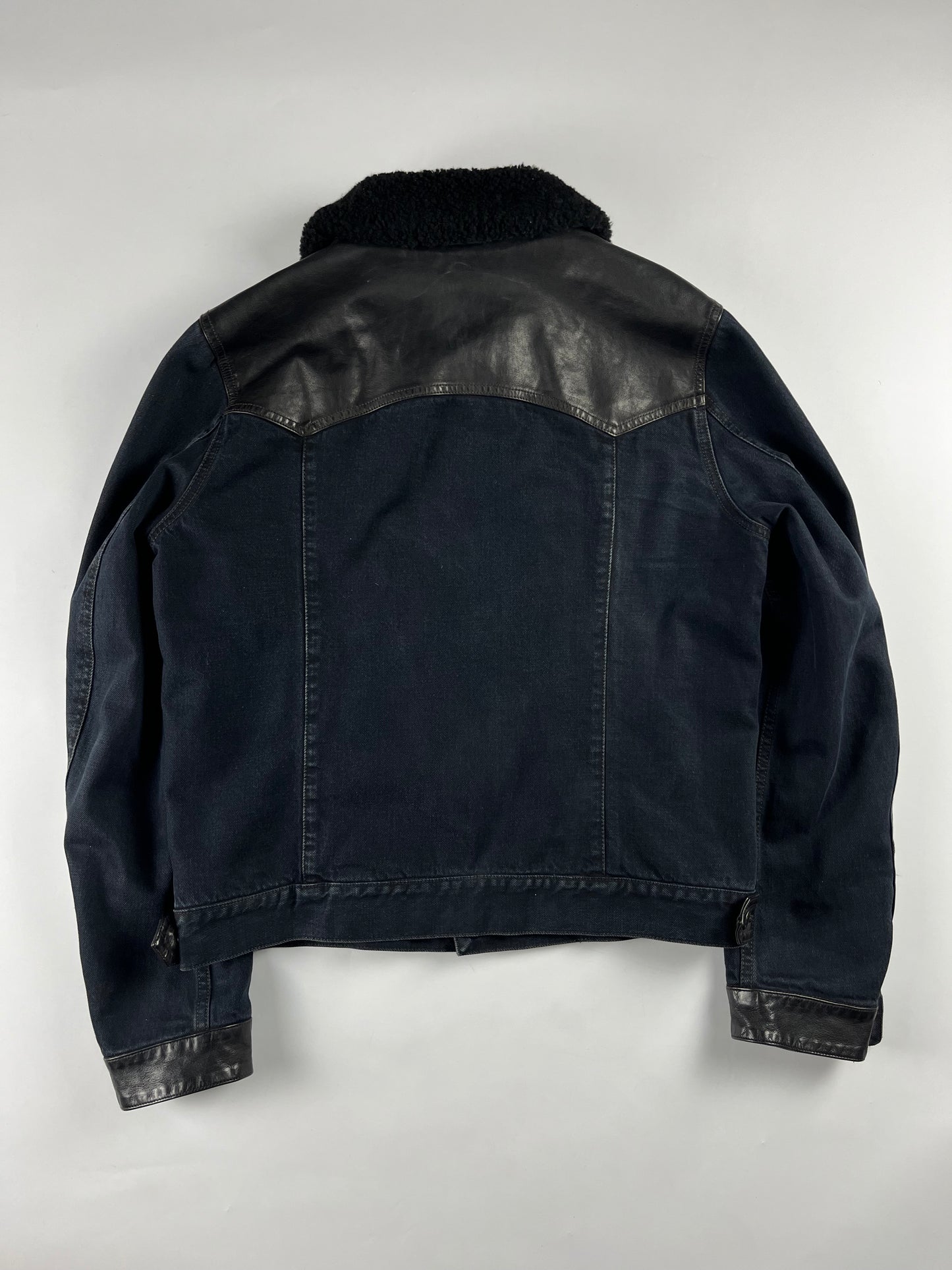 Prada Denim Leather Sheep Fur Trucker Jacket FW 2006 - L
