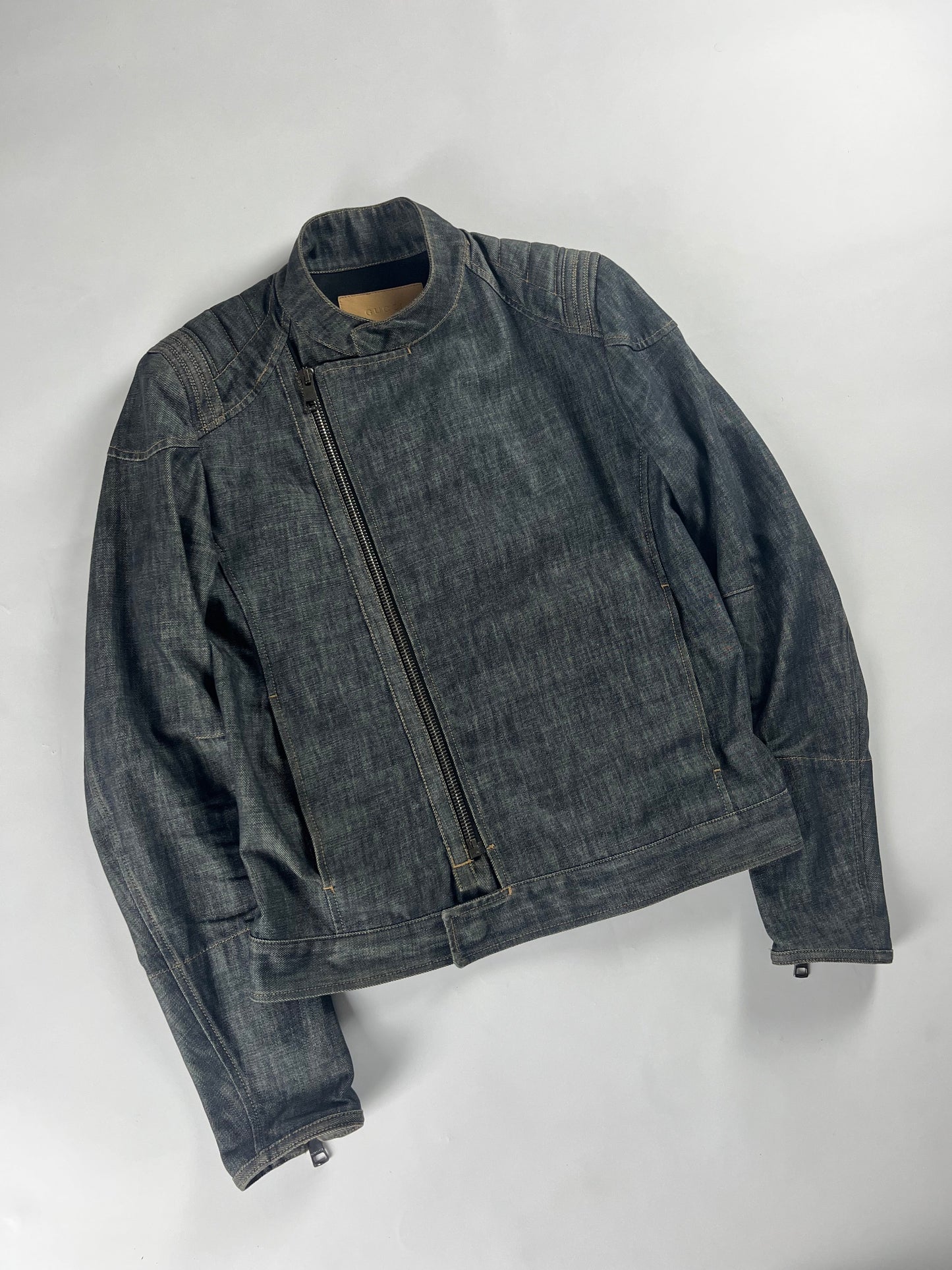 Gucci Asymmetrical Zip Raw Denim Biker Jacket SS 2002 - S