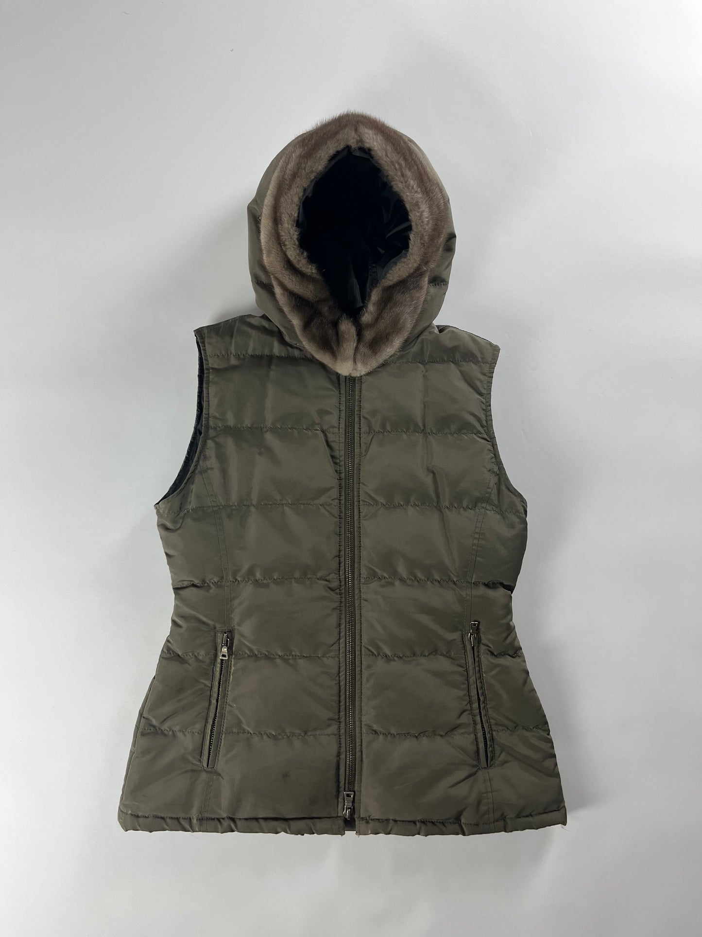 Prada Fur Hood Puffer Vest 2000s - S
