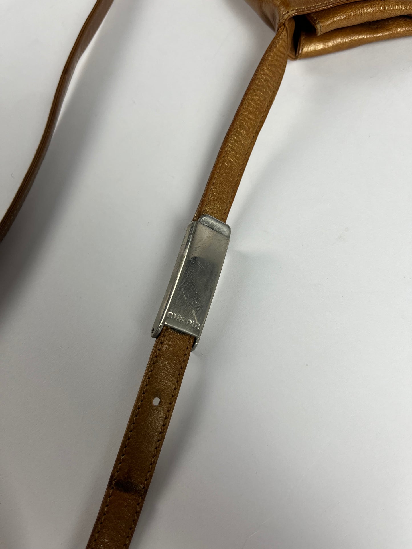 Miu Miu Camel Leather Shoulder Pocket Bag 1990s - OS