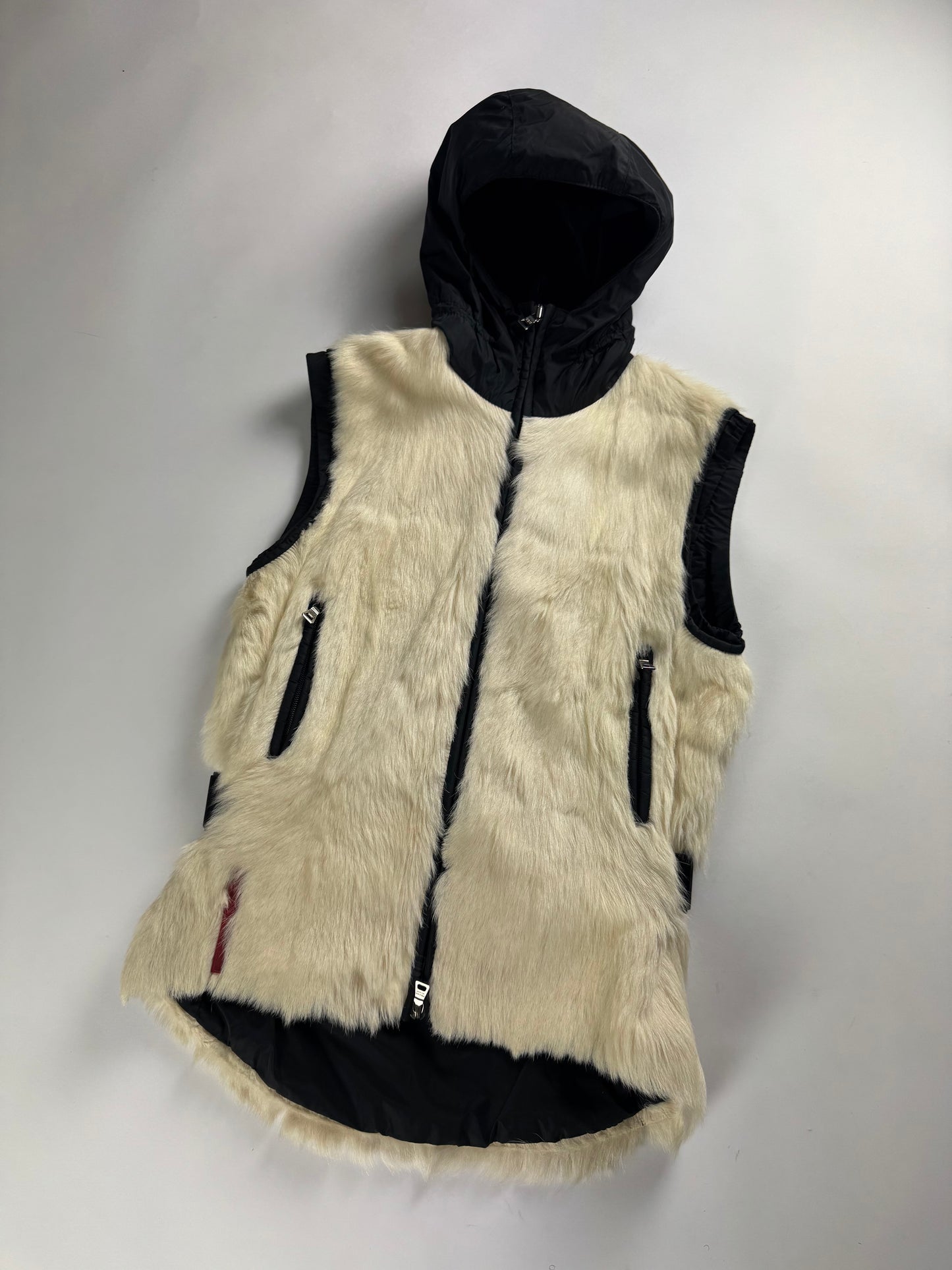 Prada Linea Rossa Kid Fur Hooded Sleeveless Jacket FW 1999 - S