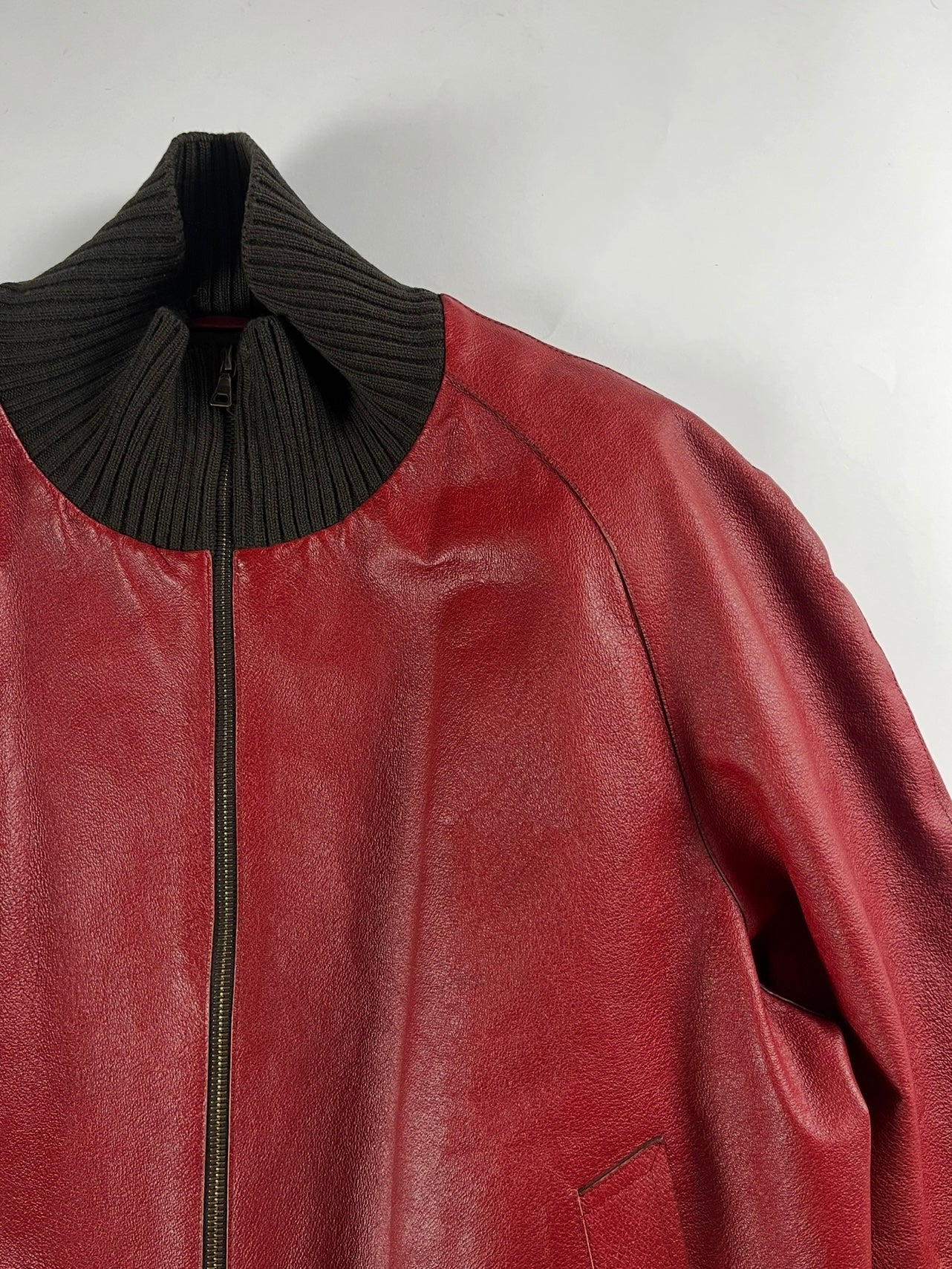Prada Premium Red Leather Bomber Jacket FW 2000 - M