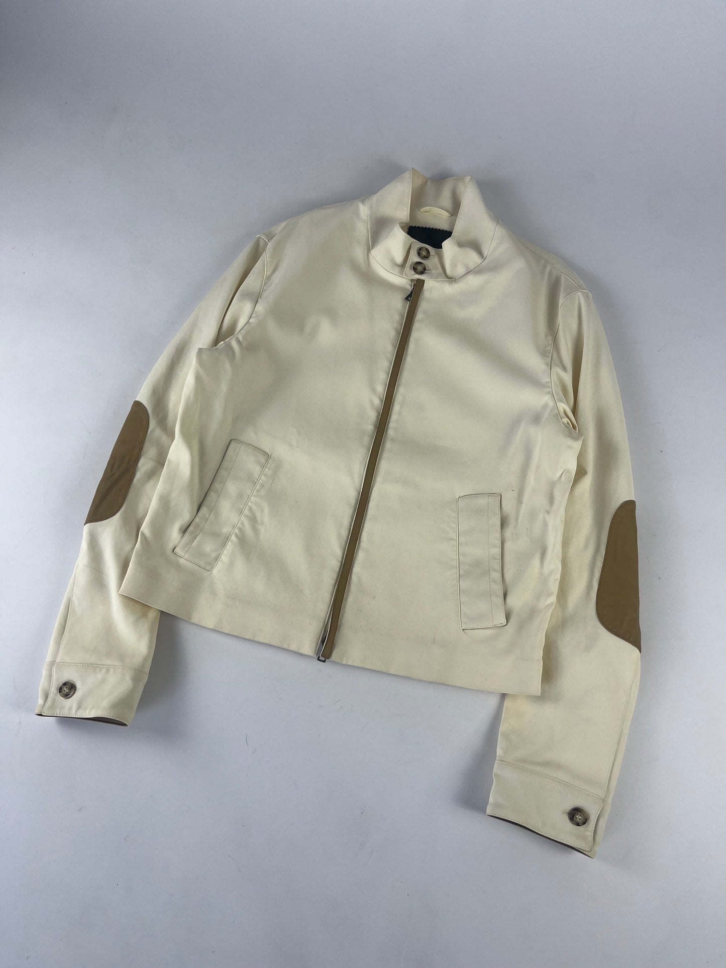 Prada Leather Patched Cream Harrington Jacket 2000s - L