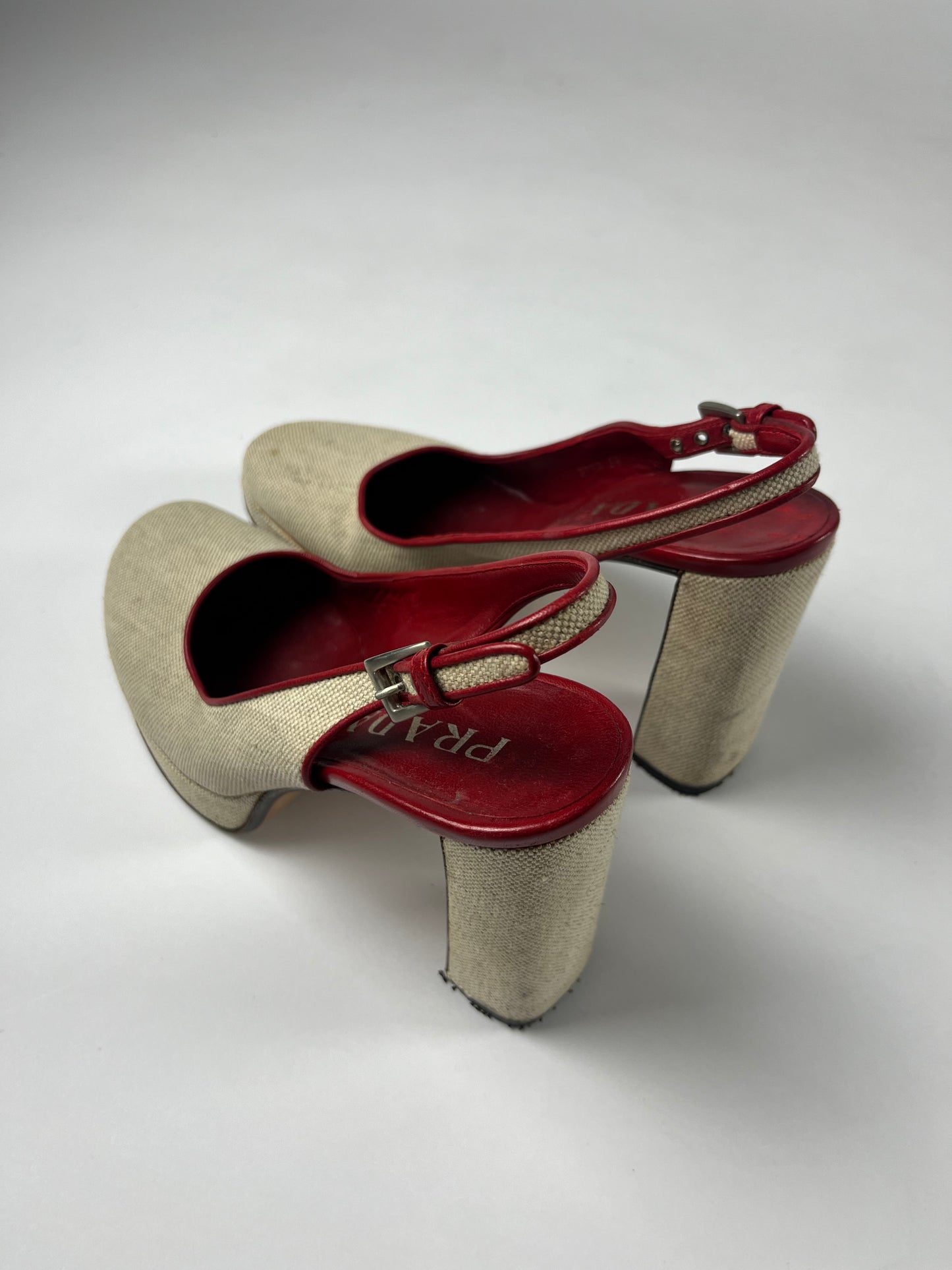 Prada Linen Inside Red Heels SS 1999 - 38 IT/39 EU