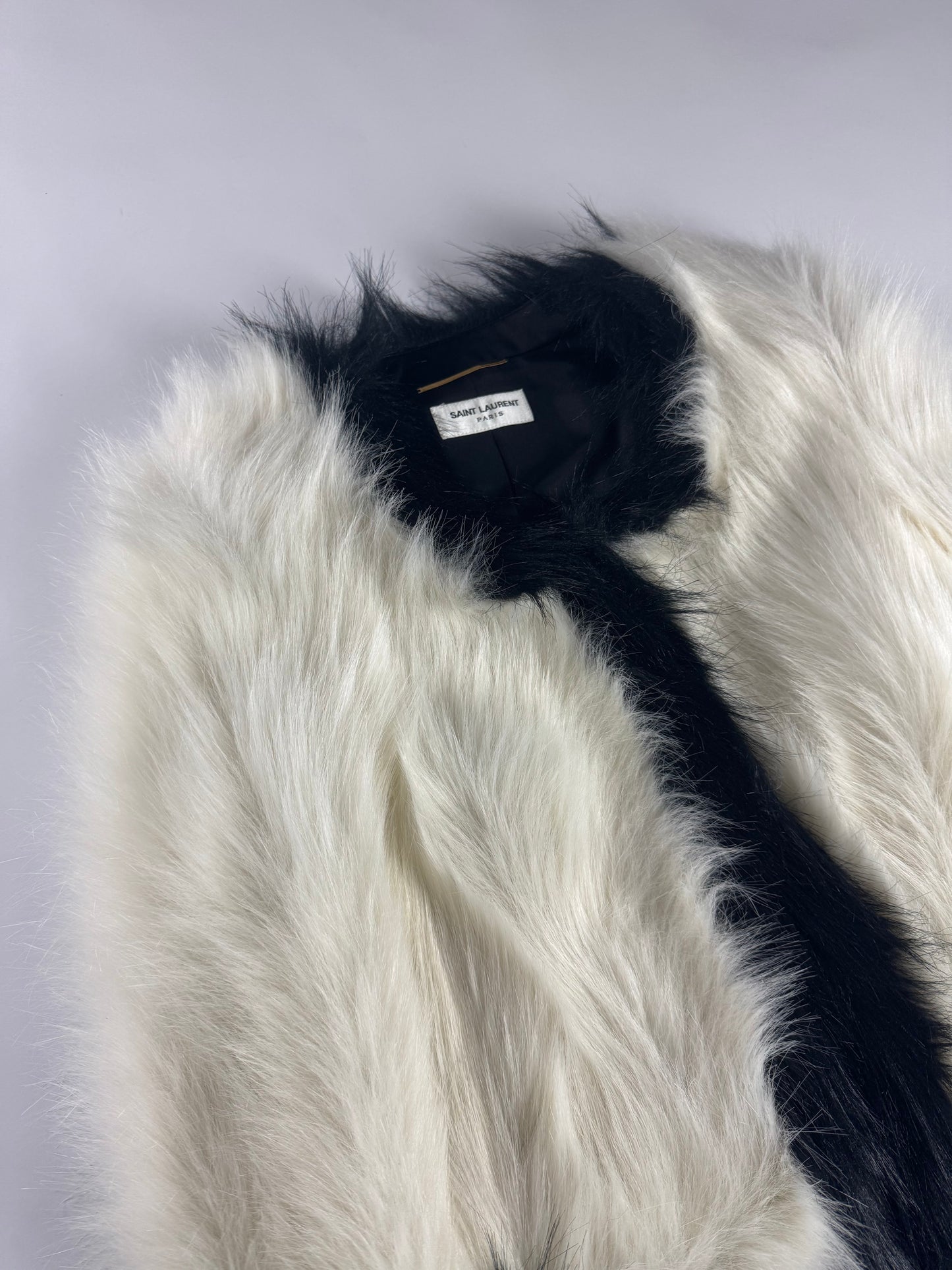 Saint Laurent Monochrome Cream Black Faux Fur Cropped Jacket FW 2021 - XS