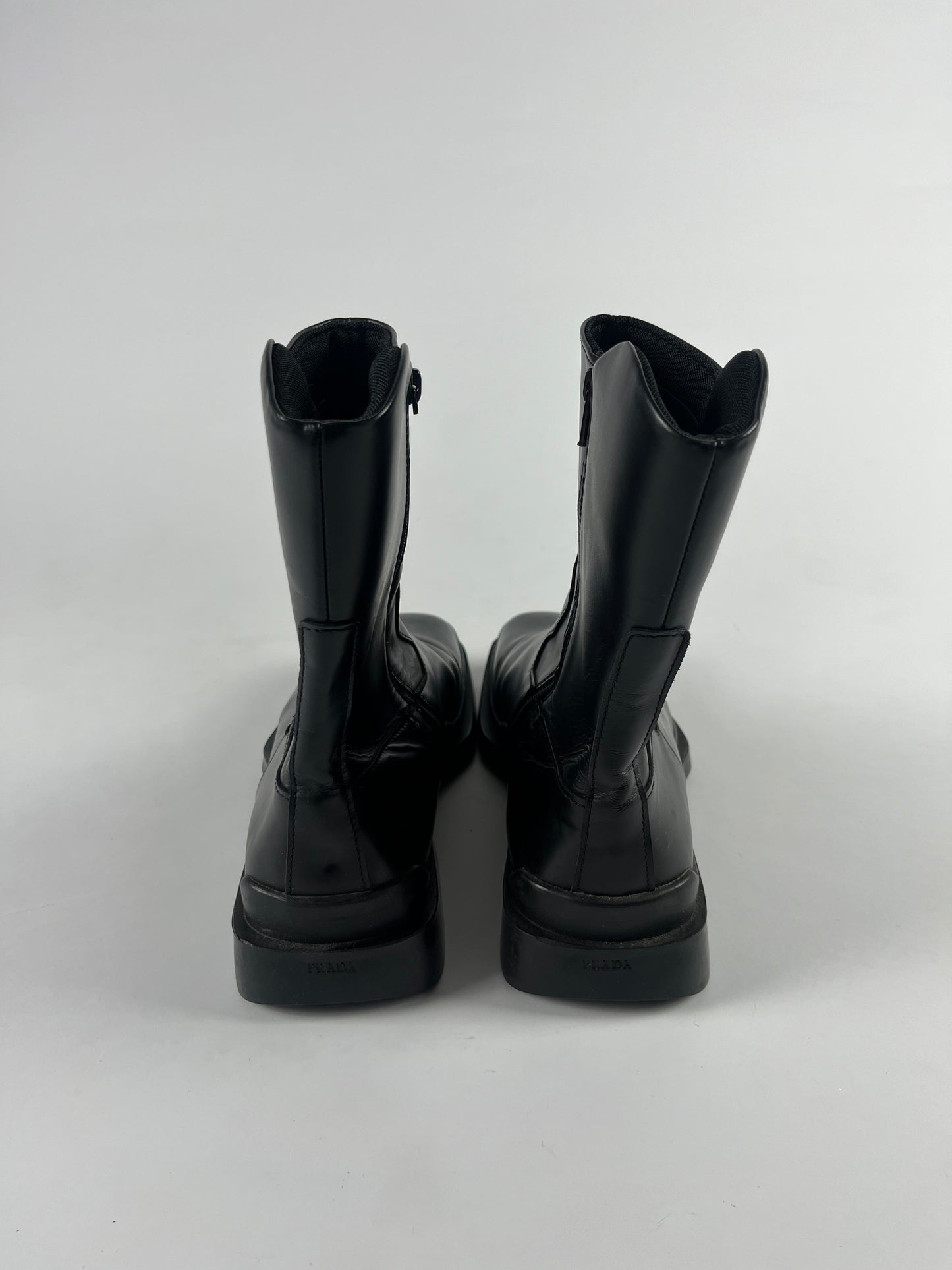 Prada Black Leather Square Toe High Boots FW 1999 - 9 IT/44 EU