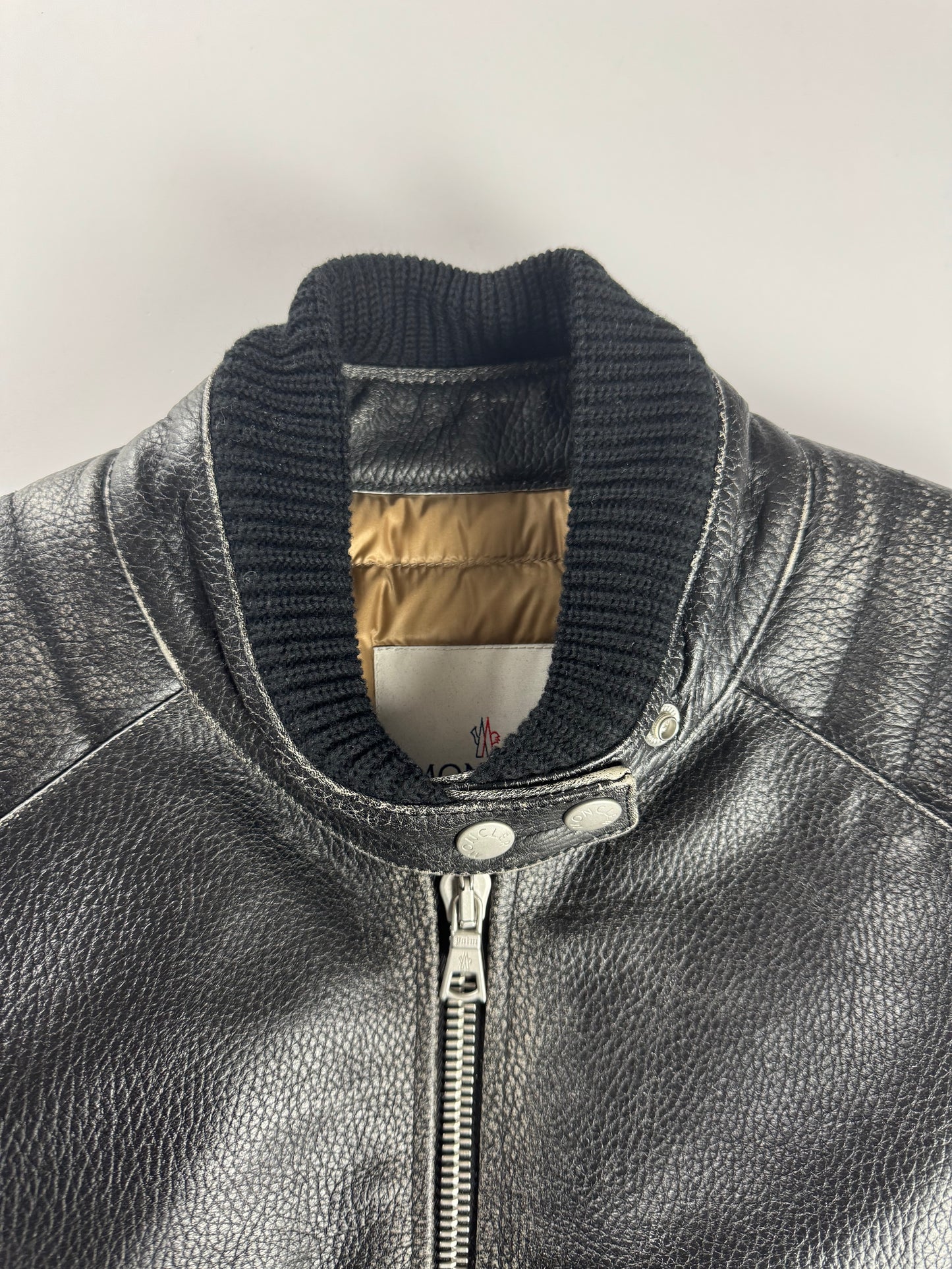 Moncler x Palm Angels Vicsek Full Grain Leather Down Moto Jacket FW 2023 - S