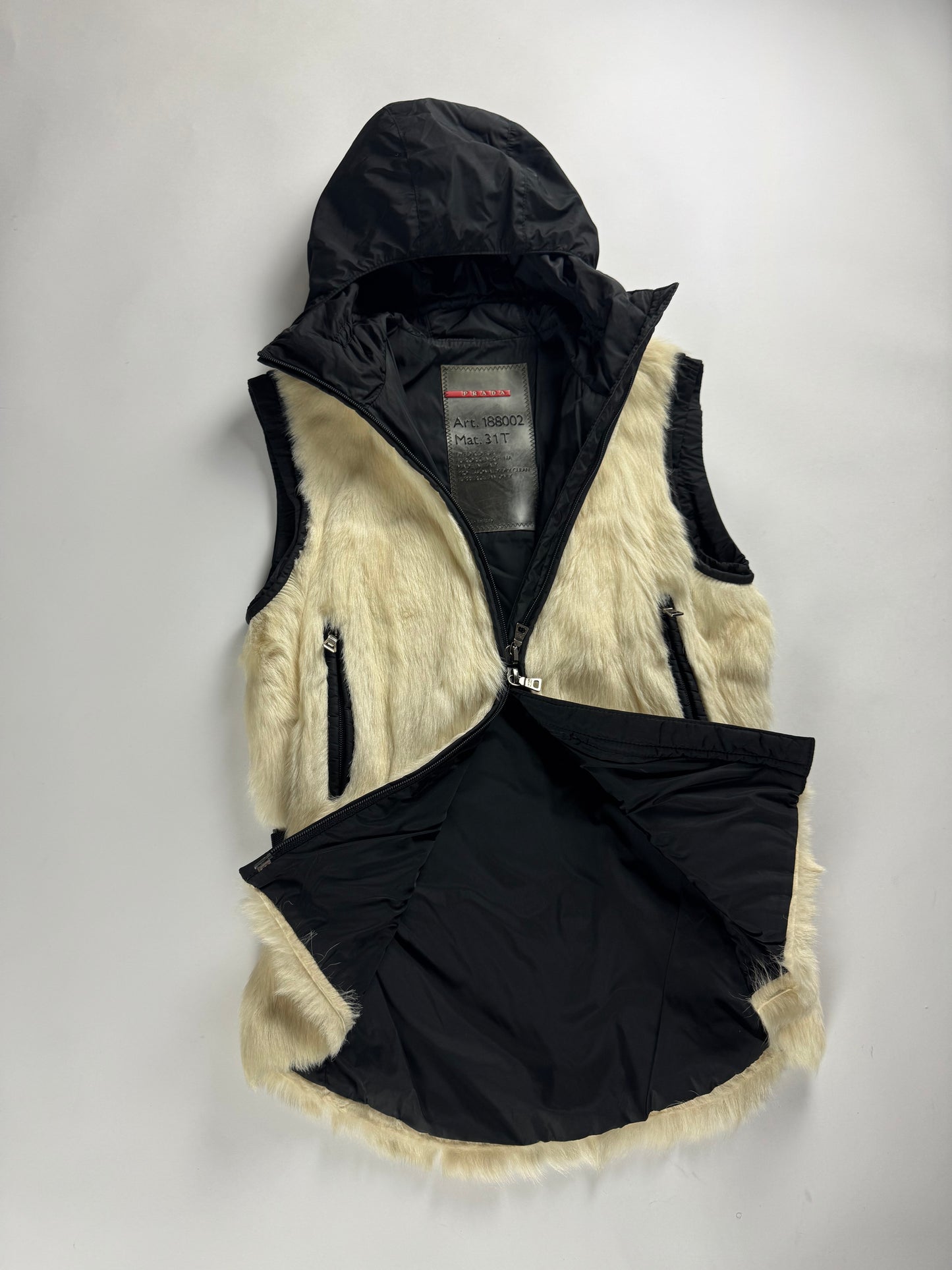 Prada Linea Rossa Kid Fur Hooded Sleeveless Jacket FW 1999 - S