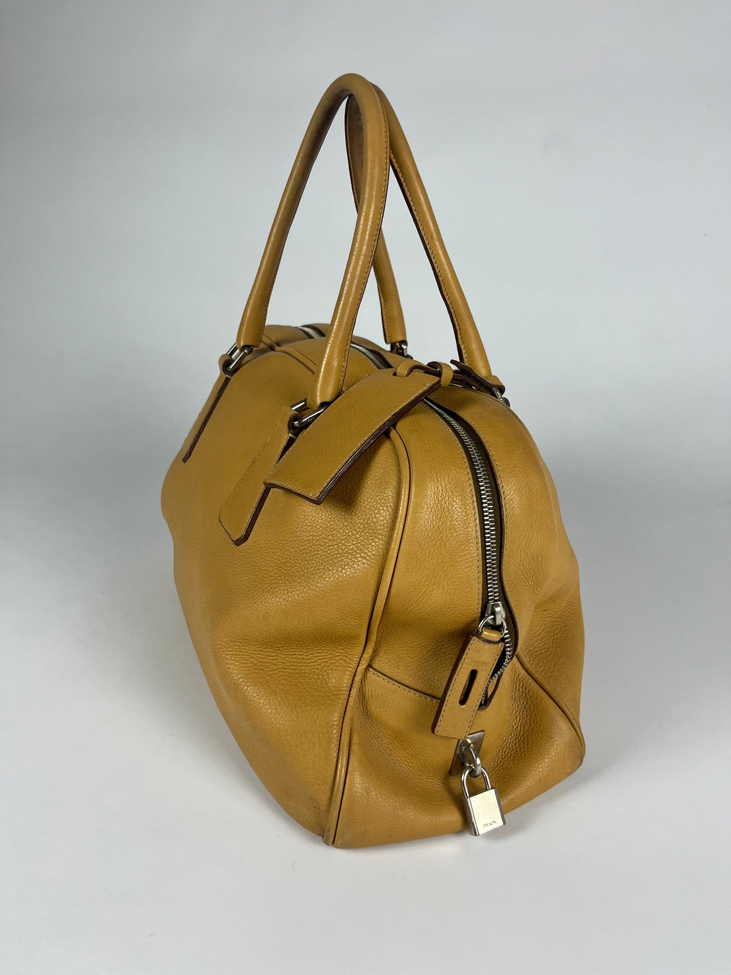 Prada Maxi Camel Leather Bowling Hand Bag FW 2000 - OS