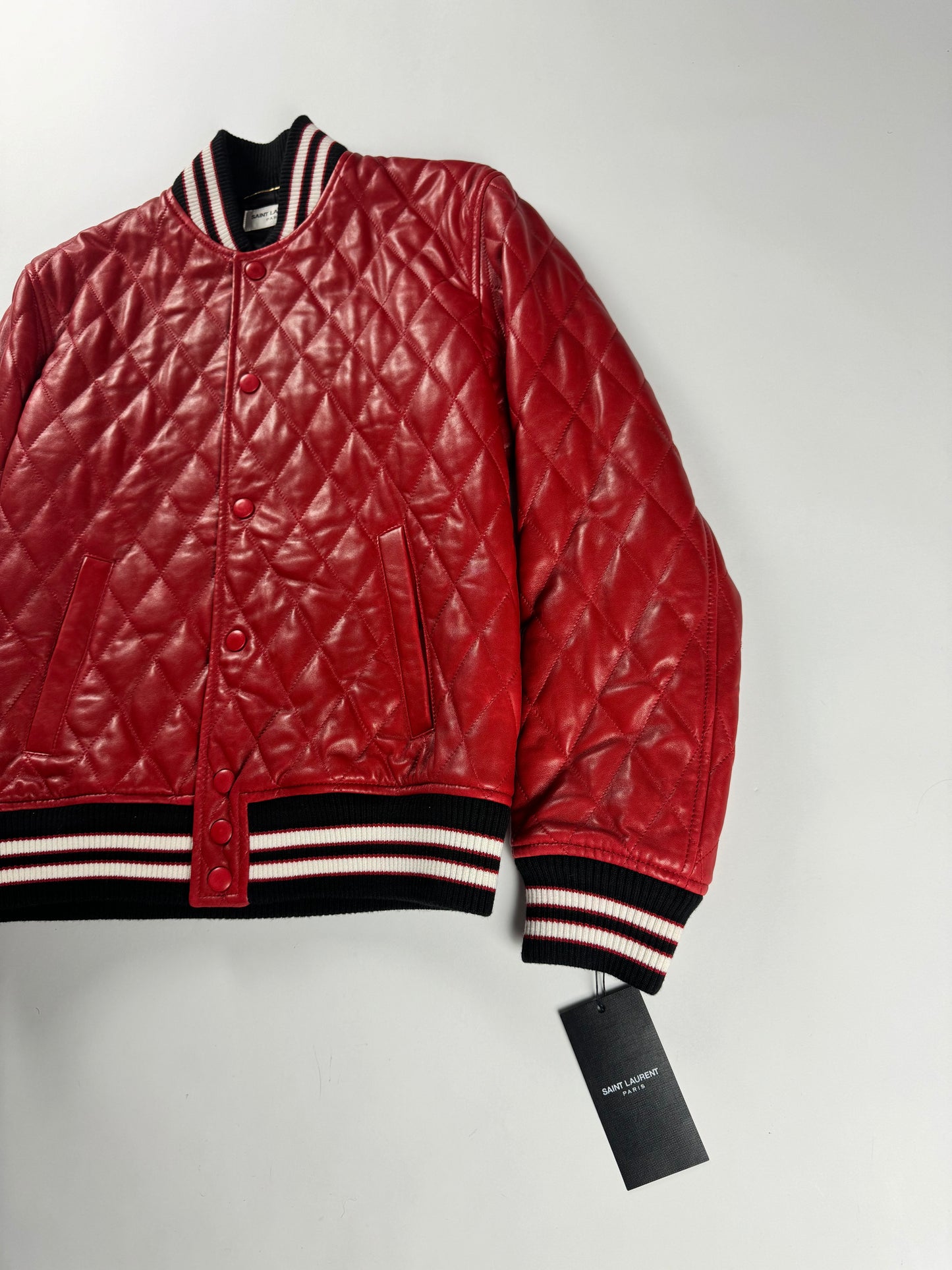 Saint Laurent Sample Quilted Baroque Damier Varsity Bomber Jacket SS 2018 - S