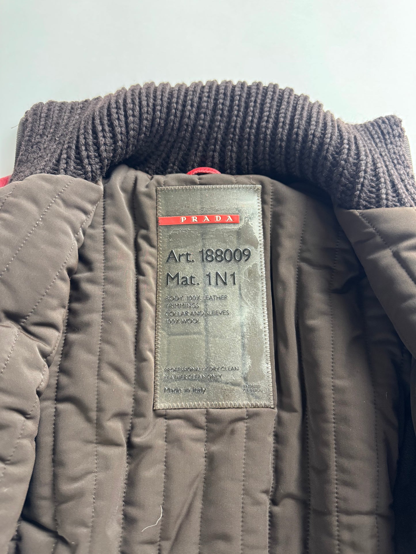 Prada Wool Hybrid Red Leather Patch Turtleneck Jacket SS 2000 - S