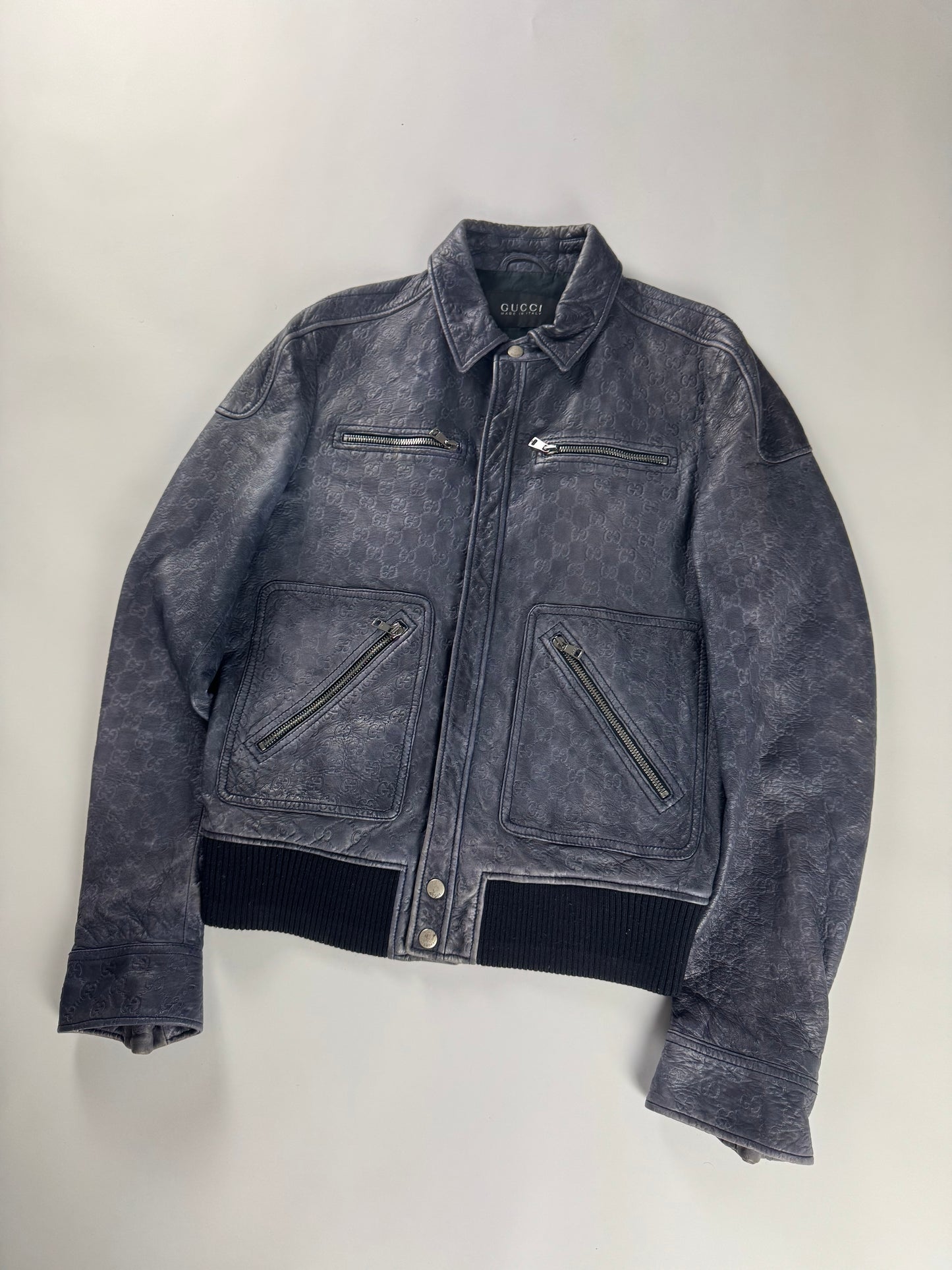 Gucci Blue Guccissima Monogram Leather Jacket 2010s - M