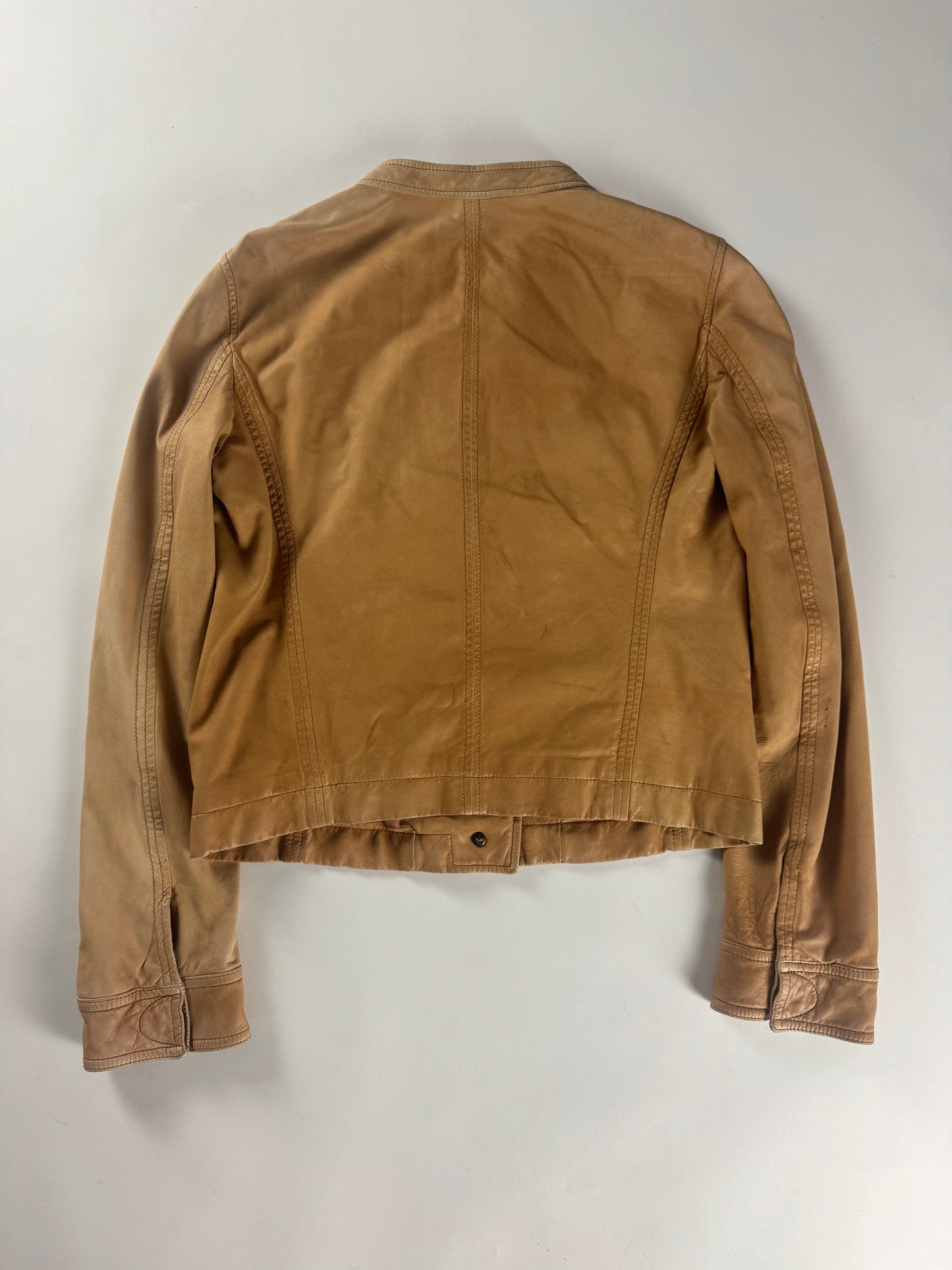 Celine Camel Faded Leather Button Up Rider Jacket 2000s - M