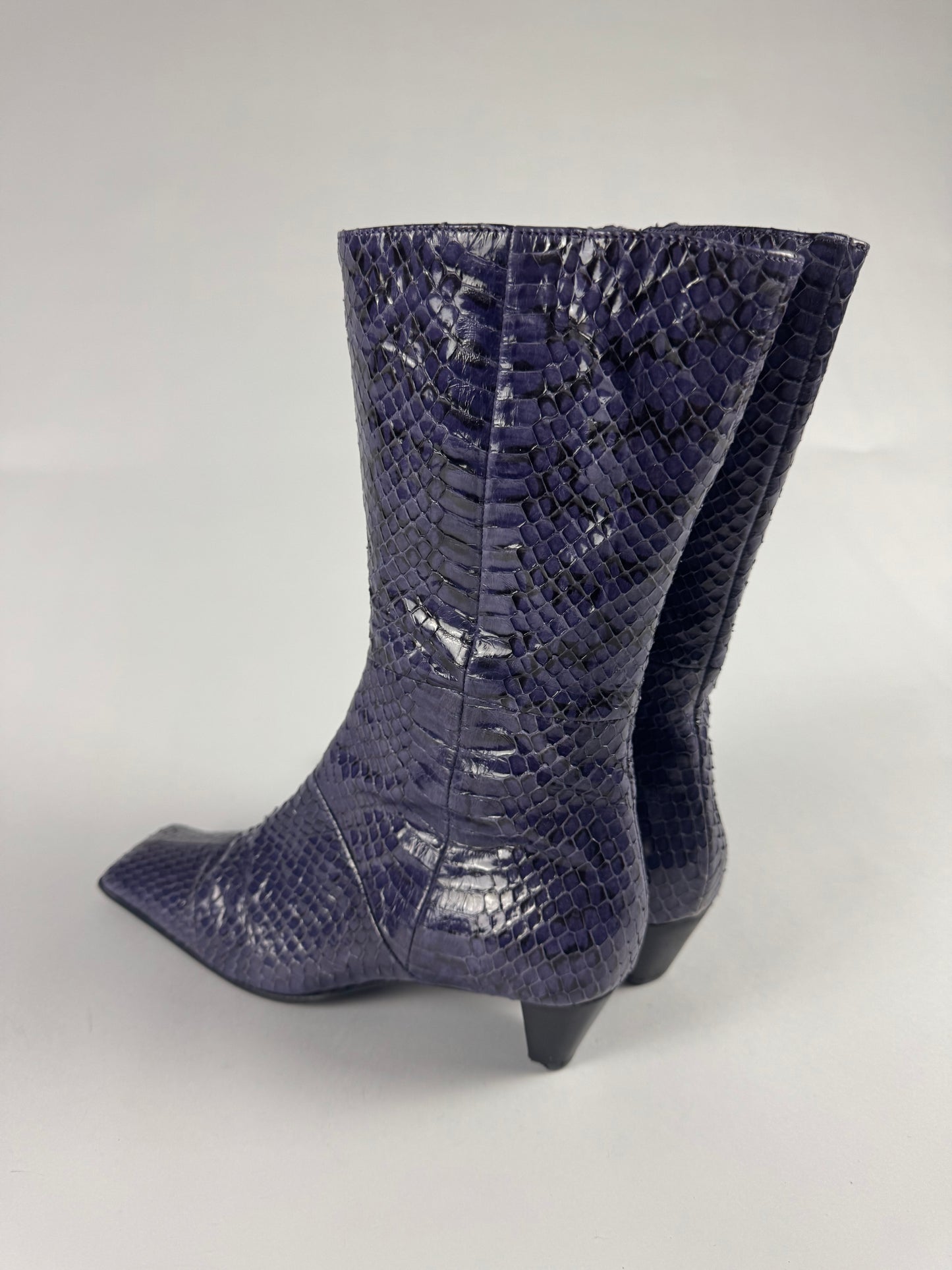 Miu Miu Snakeskin Tan Purple Python Square Toe Leather Boots FW 1999 - 38,5 IT/39,5 EU