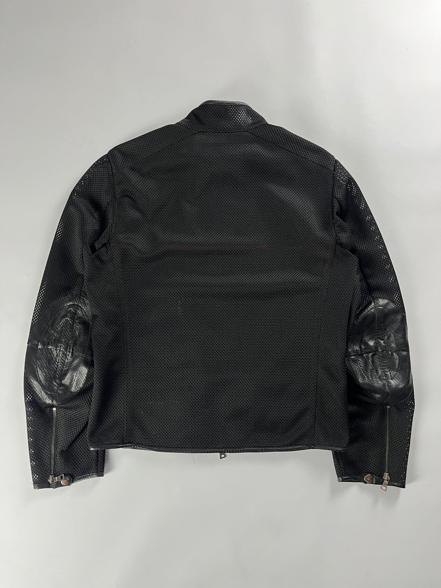 Prada Mesh Leather Patch Elbows Moto Jacket SS 2000 - M