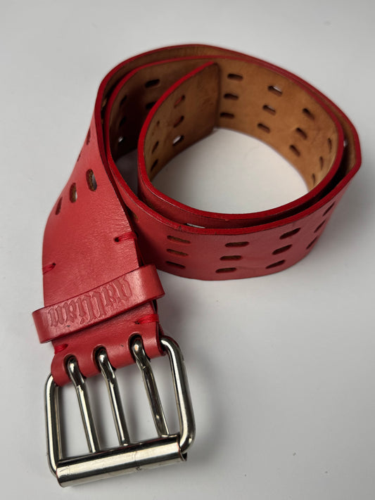 John Galliano Triple Prong Holed Red Gallant Leather Belt 2000s - 80 CM