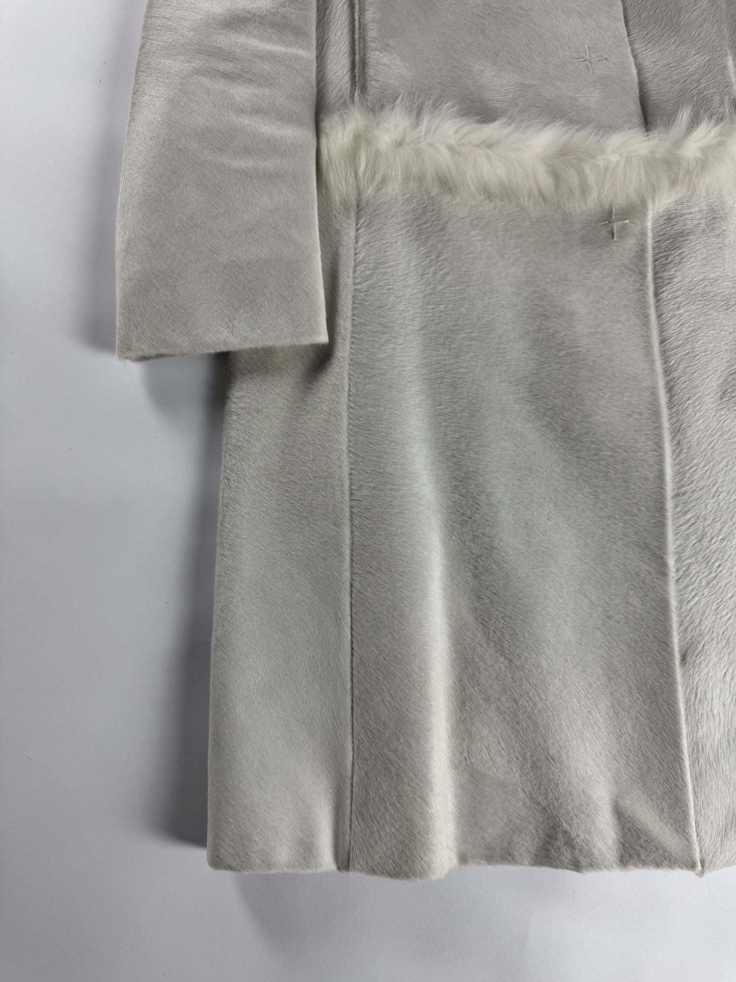 Prada White Heaven Fur Trimmed Pony Hair Leather Coat 1990s - S