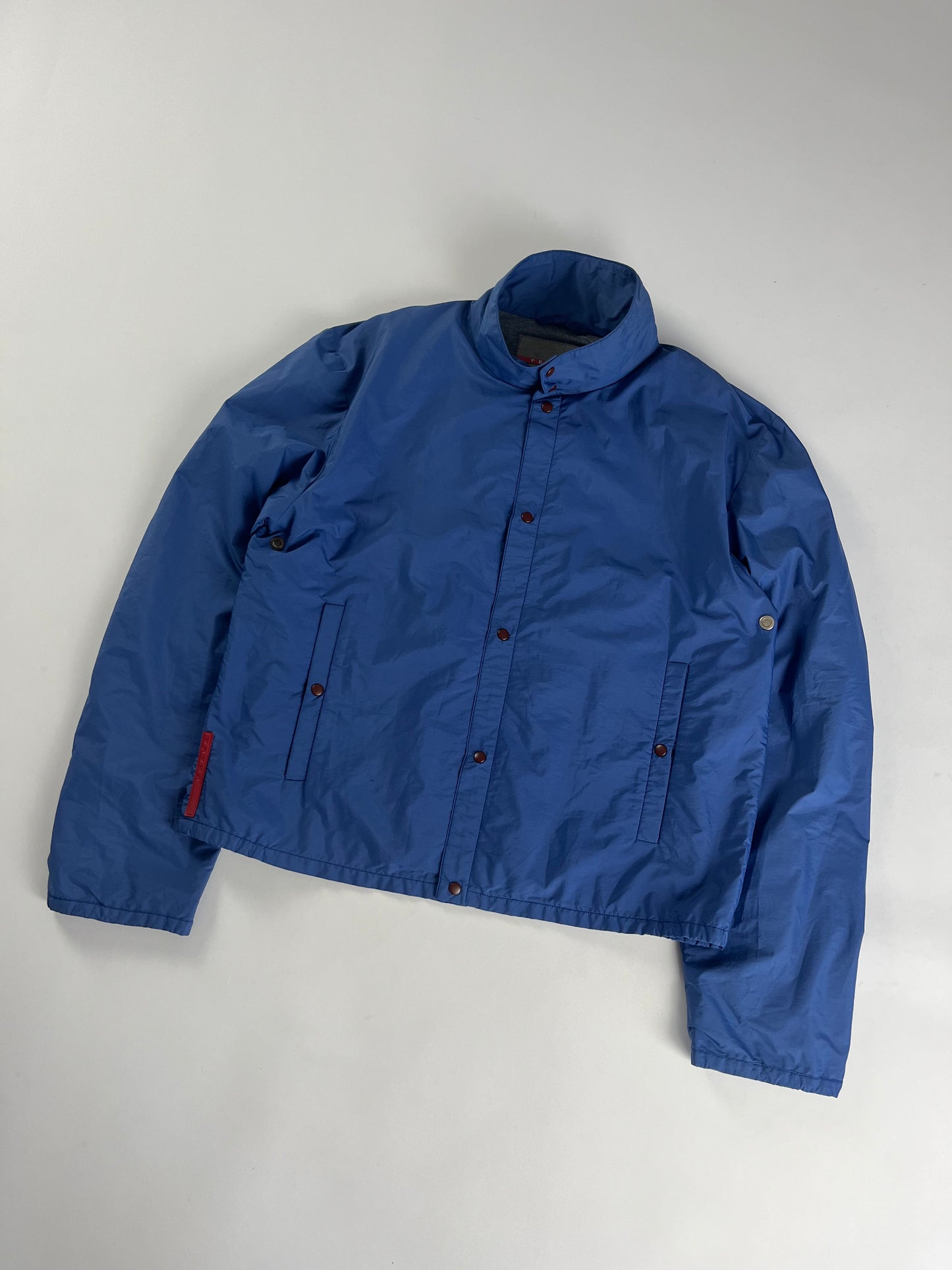 Prada Linea Rossa Electric Line Blue Nylon Moto Jacket SS 2000 - L