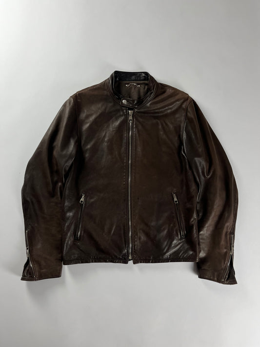 Louis Vuitton Brown Lambskin Leather Moto Zip Jacket SS 2007 - L