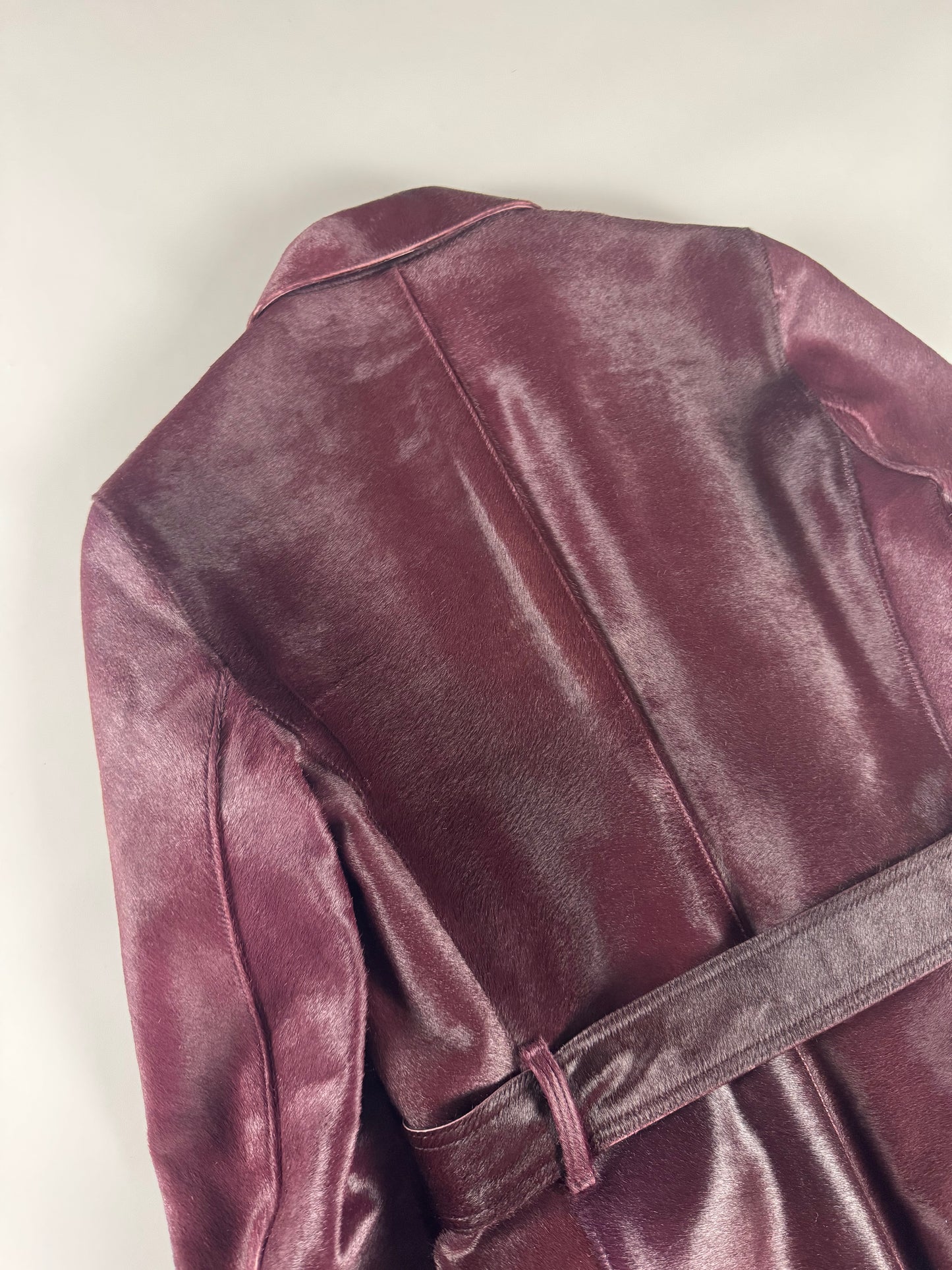 Prada Wine Bordeaux Leather Belted Pony Hair Leather Coat FW 2000 - XS