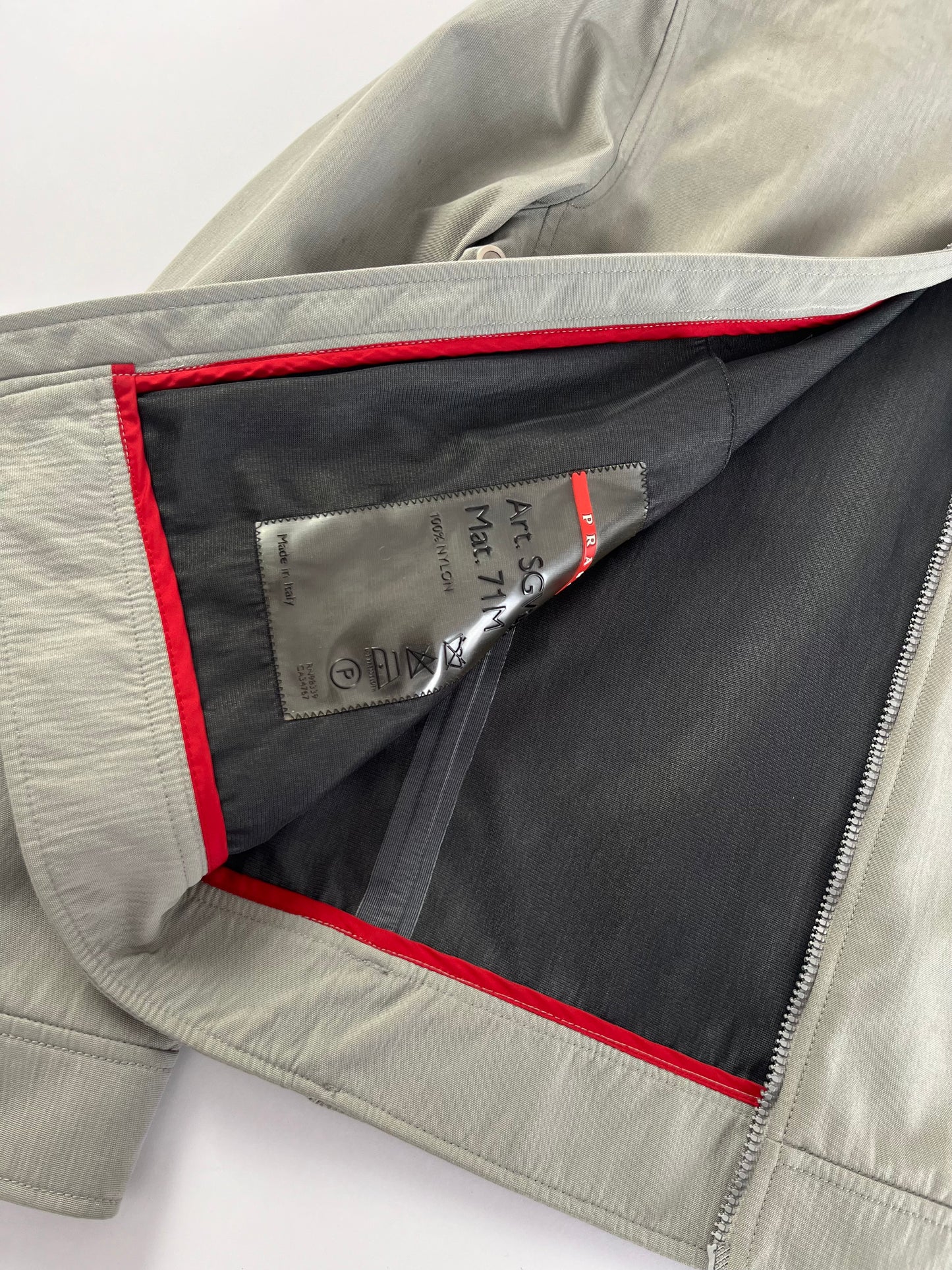 Prada Light Grey Modern Strapped Double Zip Nylon Moto Jacket SS 2000 - M