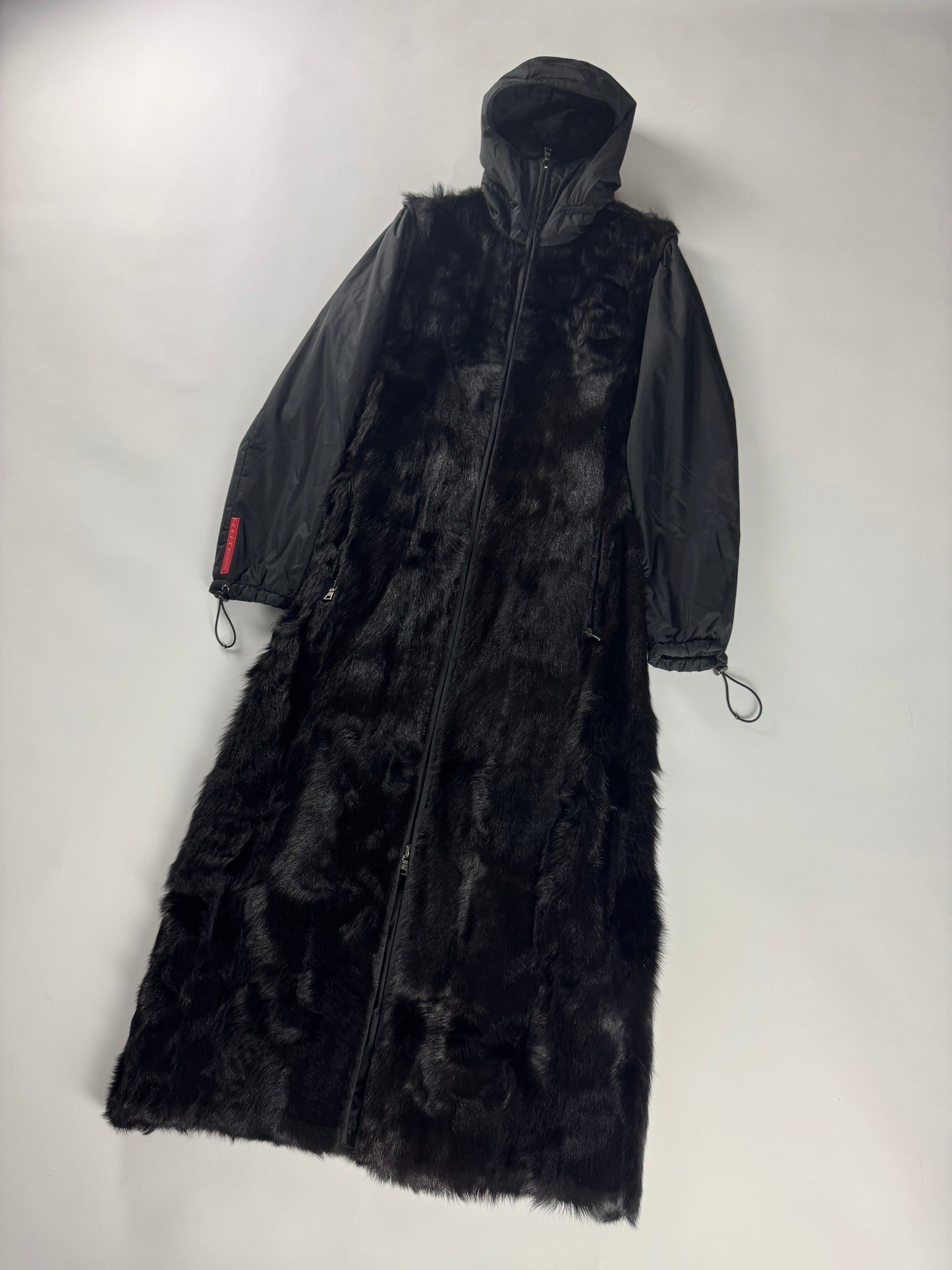 Prada Linea Rossa Convertible Sleeve Dyed Kid Fur Hooded Coat FW 1999 - S
