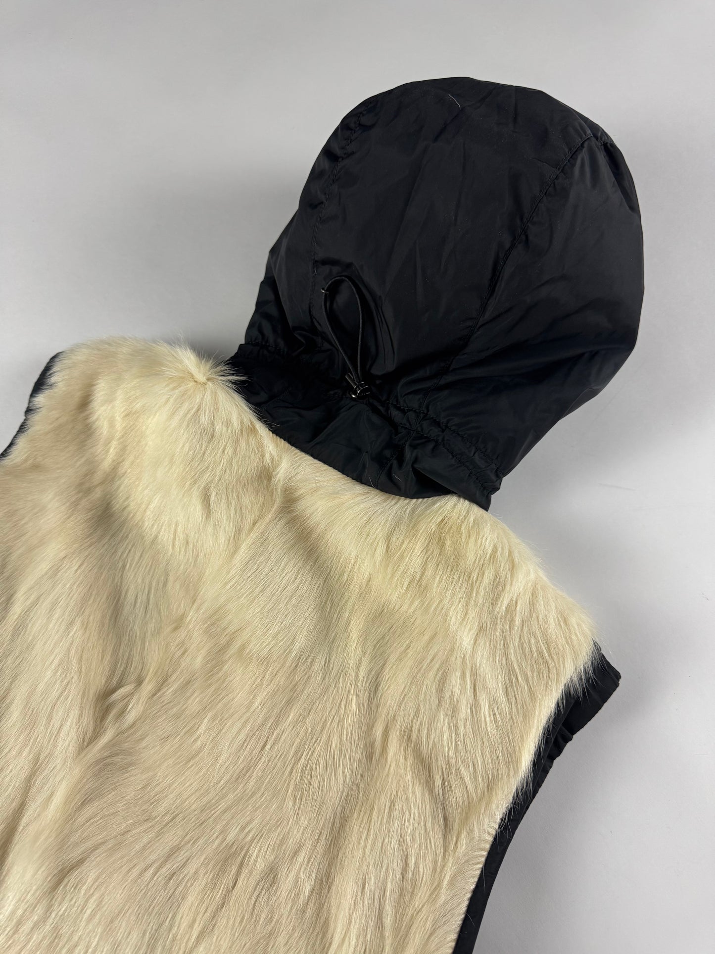 Prada Linea Rossa Kid Fur Hooded Sleeveless Jacket FW 1999 - S