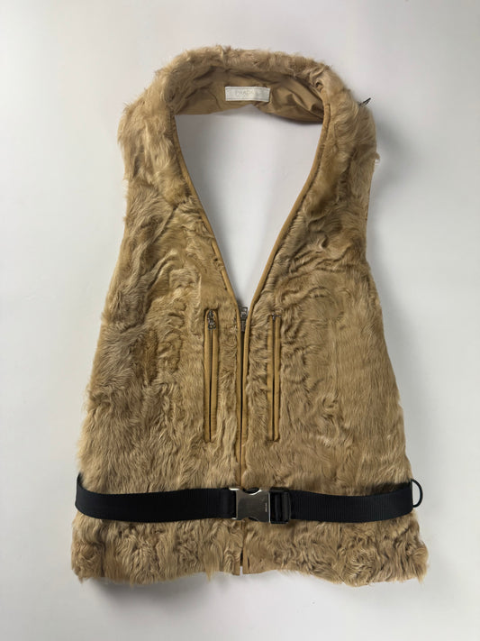 Prada Persian Lamb Buckle Belted Backless Waistcoat Harnais FW 1999 - S