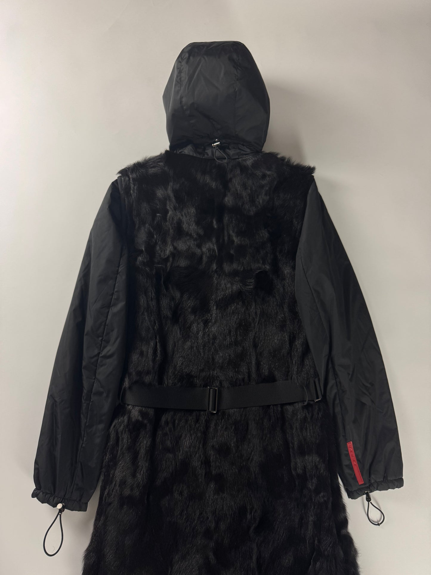 Prada Linea Rossa Convertible Sleeve Dyed Kid Fur Hooded Coat FW 1999 - S