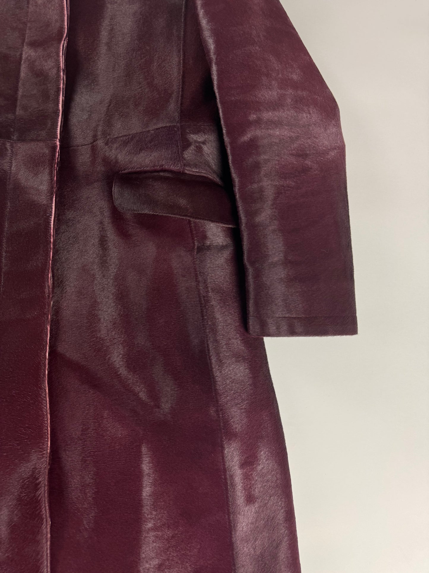 Prada Wine Bordeaux Leather Belted Pony Hair Leather Coat FW 2000 - XS