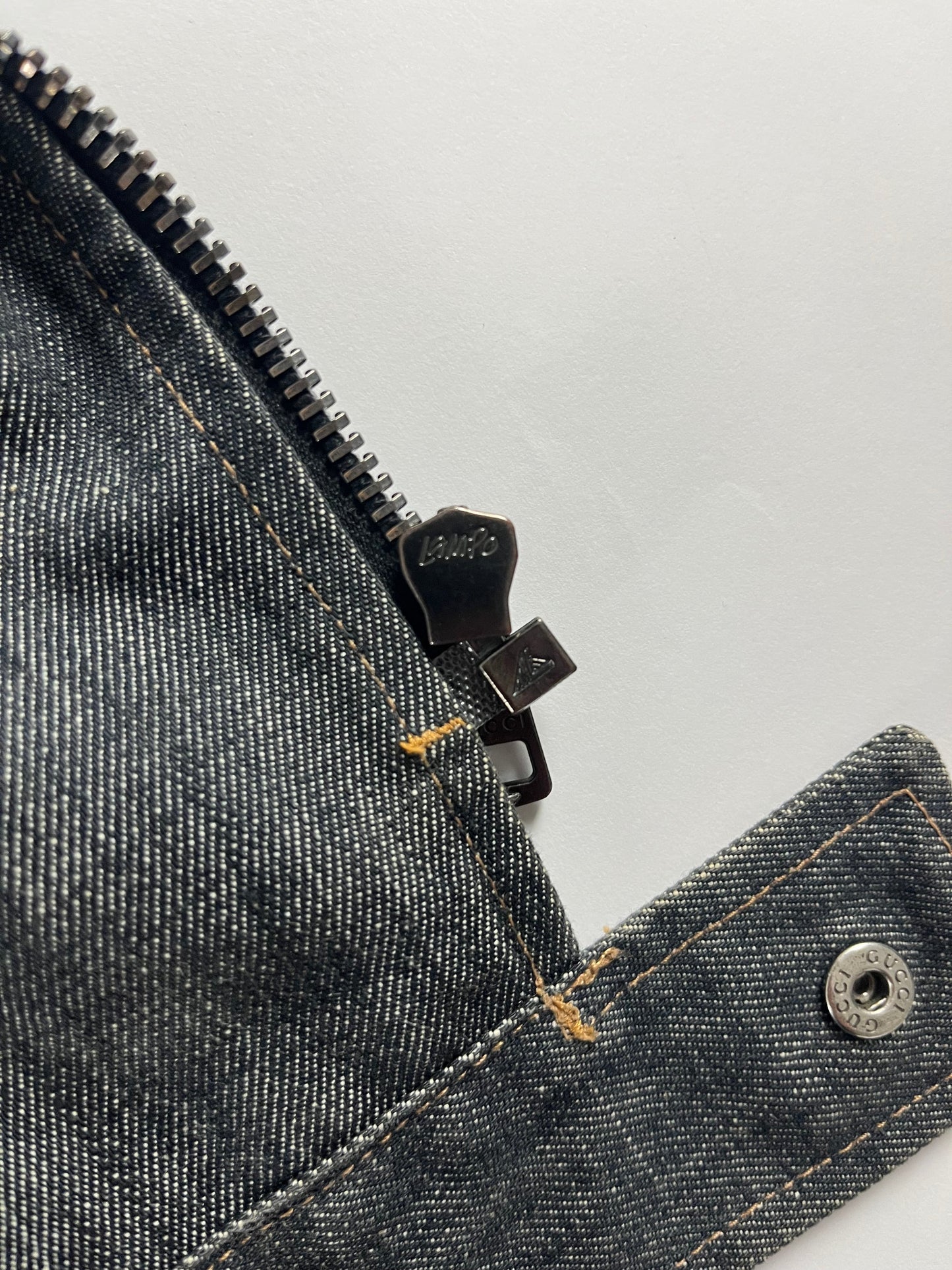 Gucci Asymmetrical Zip Raw Denim Biker Jacket SS 2002 - S