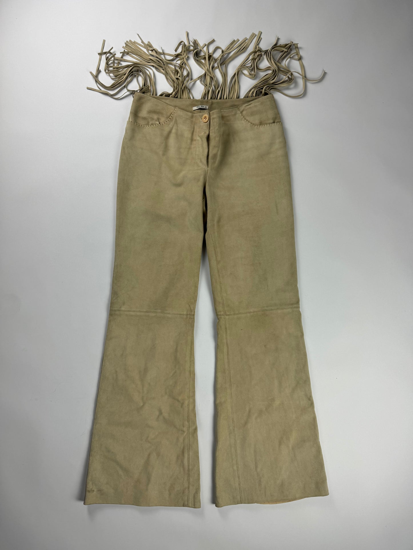 Miu Miu Suede Leather Cowboy Bootcut Pants 2000s - XS