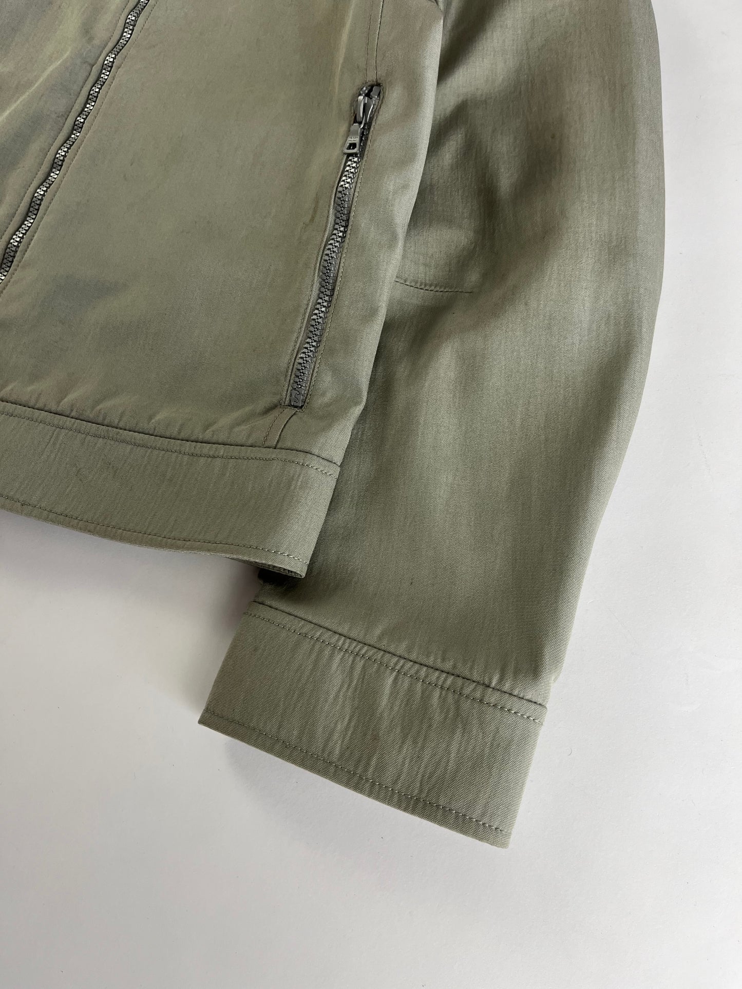 Prada Light Grey Modern Strapped Double Zip Nylon Moto Jacket SS 2000 - M