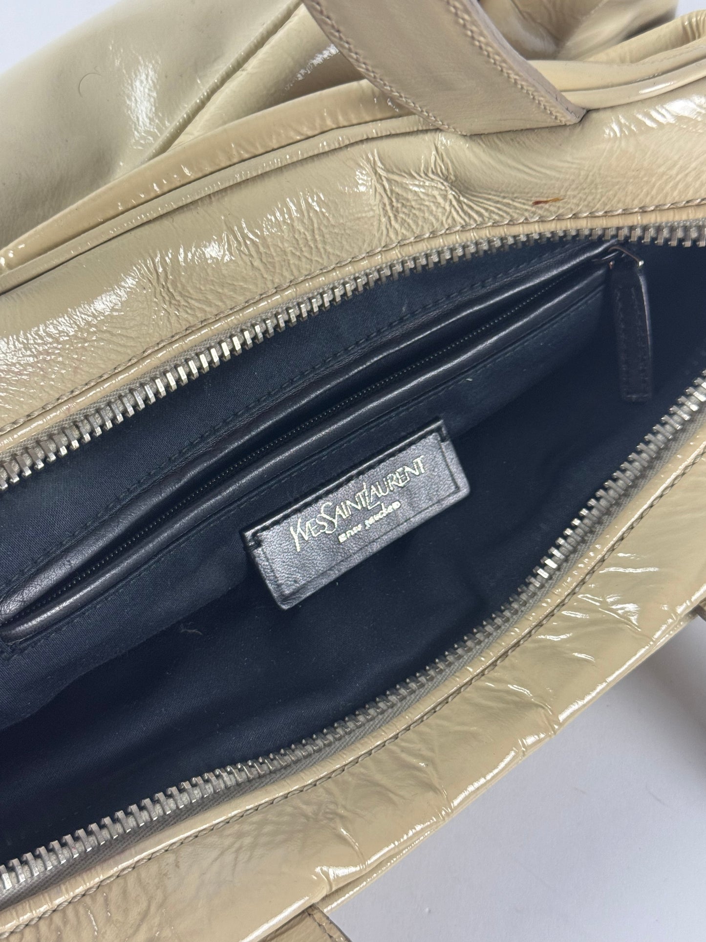 Yves Saint Laurent Rive Gauche Patent Cream Leather Handle Obi Bow Bag 2010s - OS
