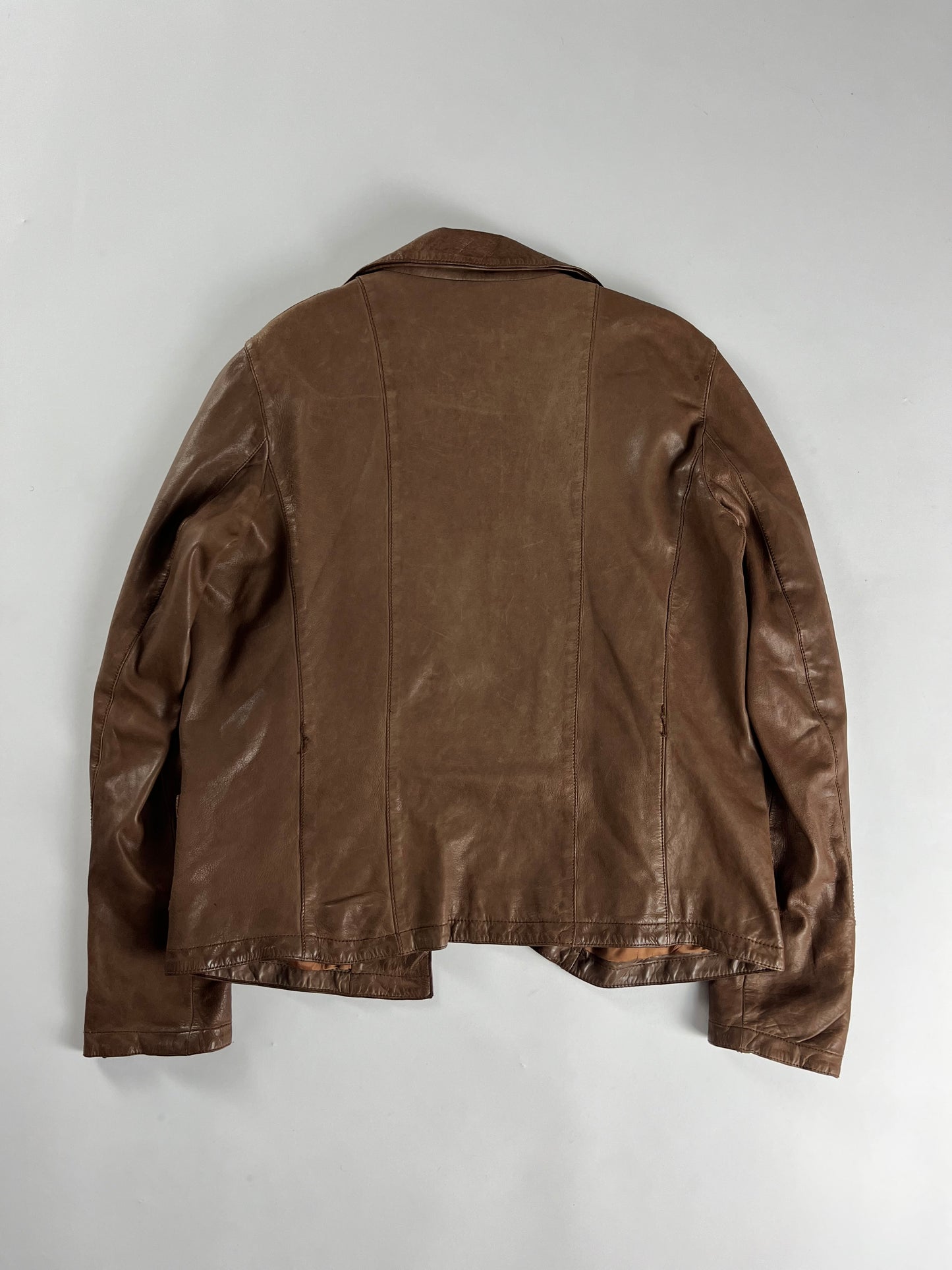 Prada Brown Soft Caramel Leather Overshirt Jacket 2000s - L