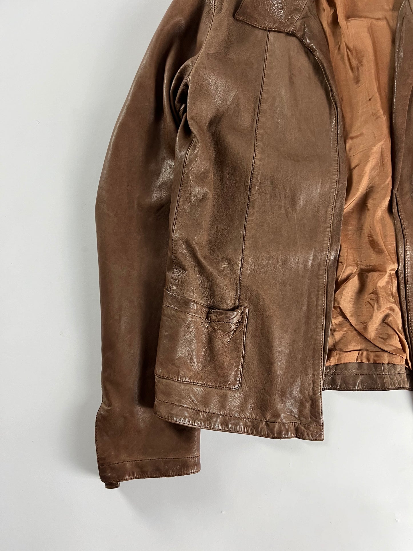 Prada Brown Soft Caramel Leather Overshirt Jacket 2000s - L