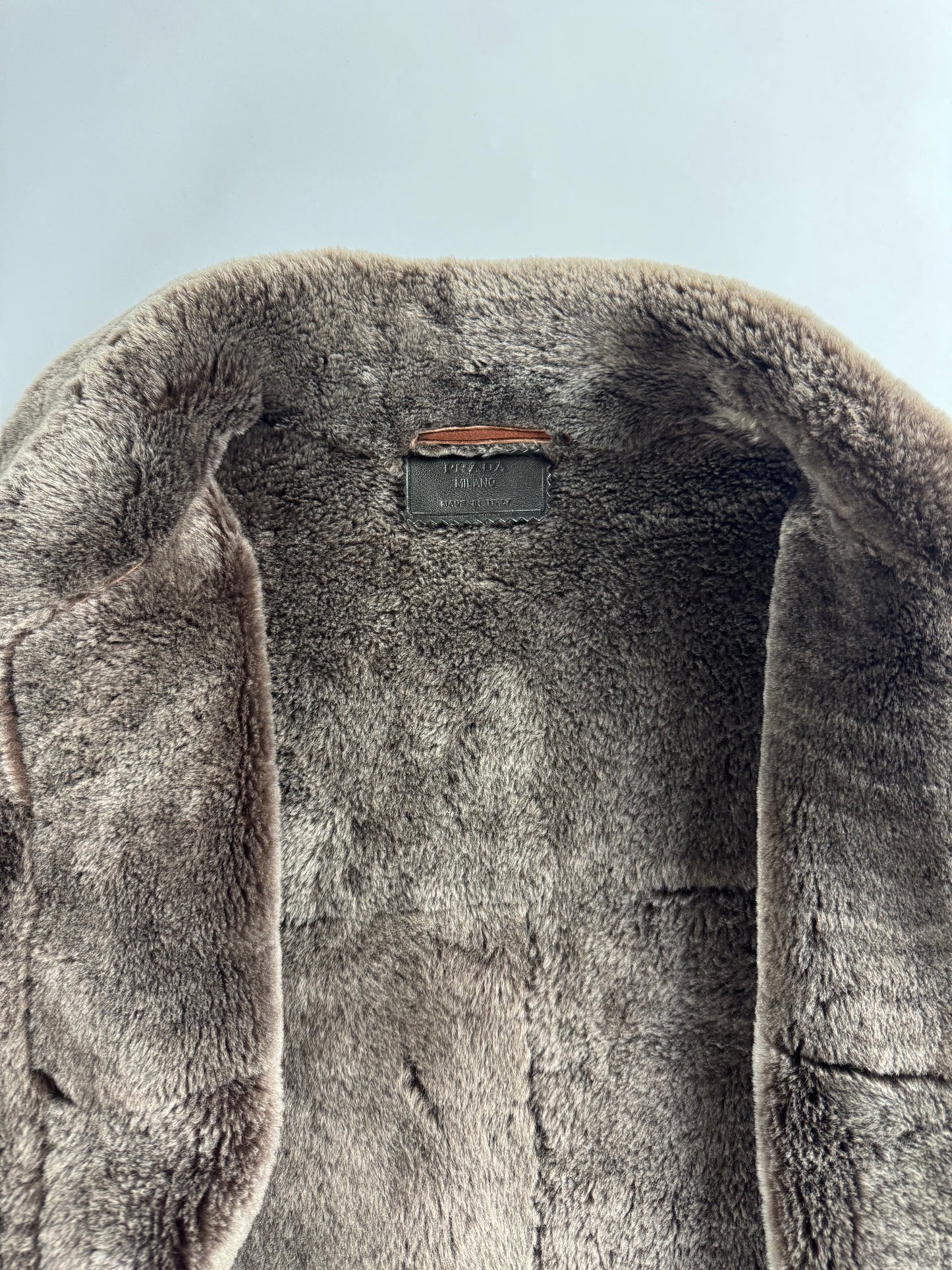 Prada Vulcan Brown Premium Inside Sheep Fur Long Shearling Leather Coat FW 2003 - L