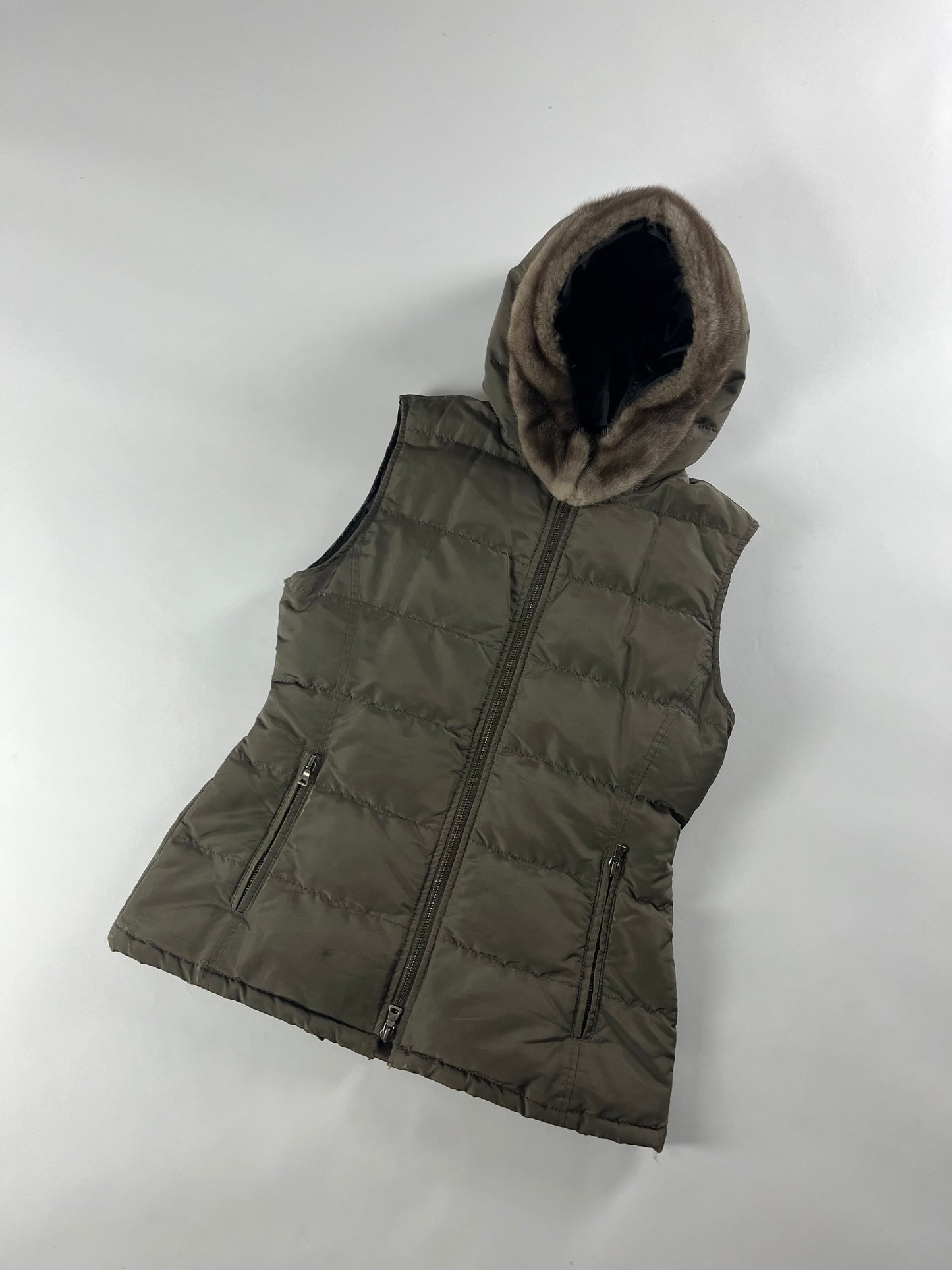 Prada Fur Hood Puffer Vest 2000s - S