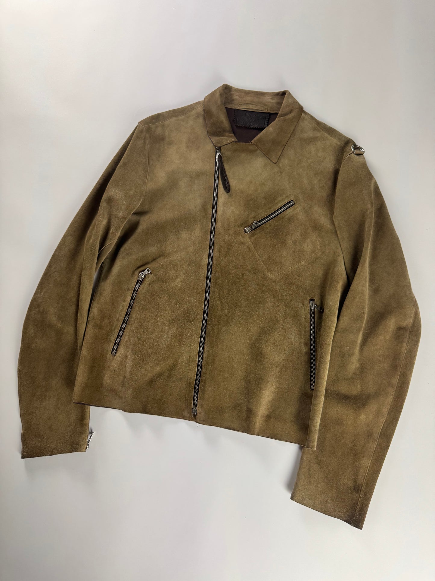 Prada Brushed Camel Suede Leather Perfecto Biker Jacket SS 2000 - M